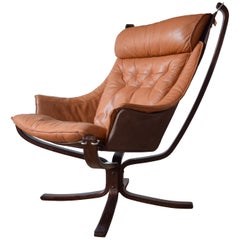 Sigurd Ressel Cognac Winged Falcon Chair from Vatne Møbler