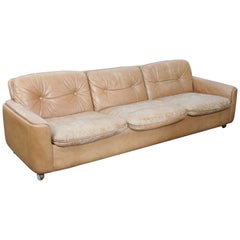 Sigurd Ressel Designed Three-Seat Tan Leather 1970s Sofa for Vatne Mobler Norway