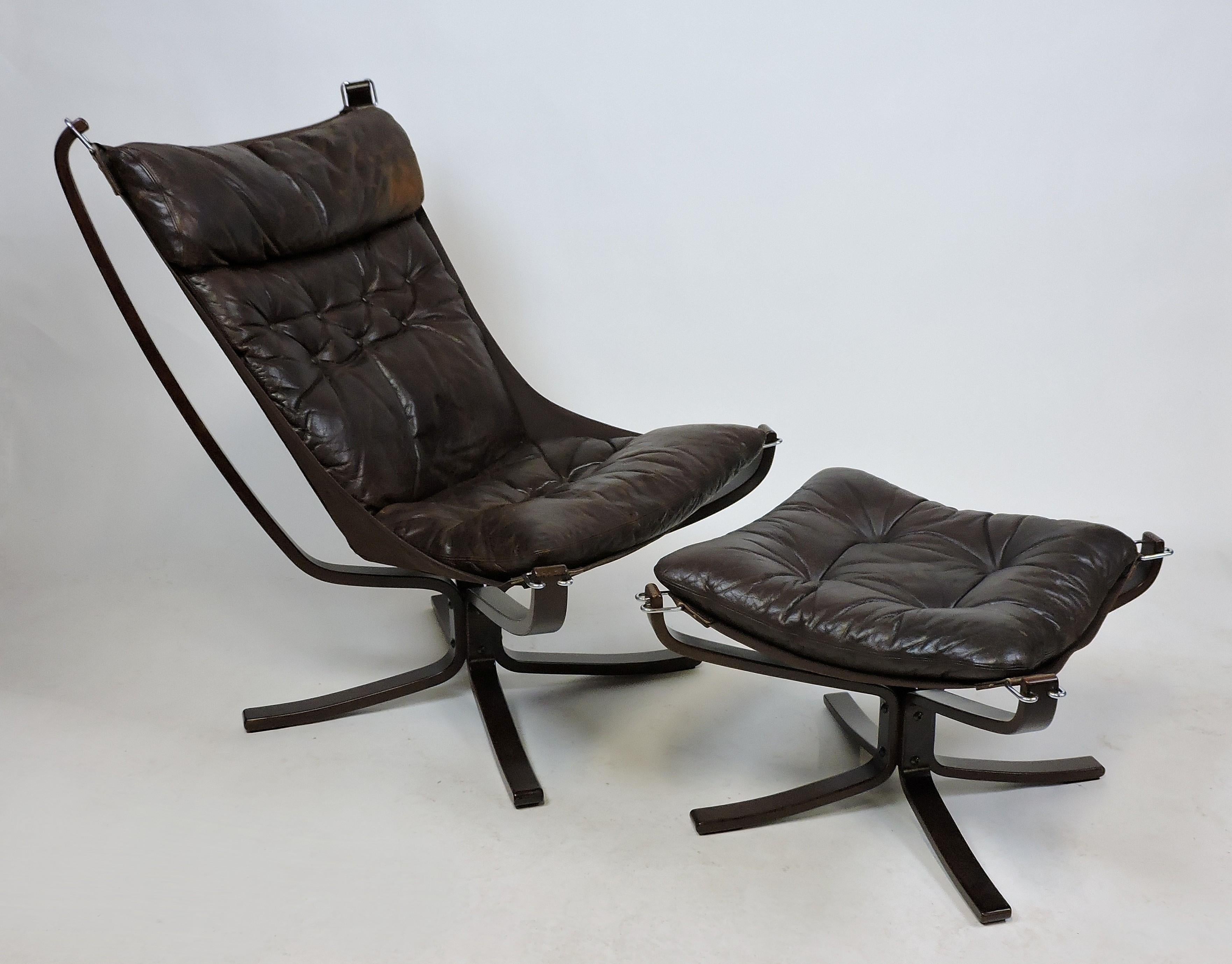 Sigurd Ressel Falcon High Back Leather Lounge Chair and Ottoman by Vatne Mobler 7