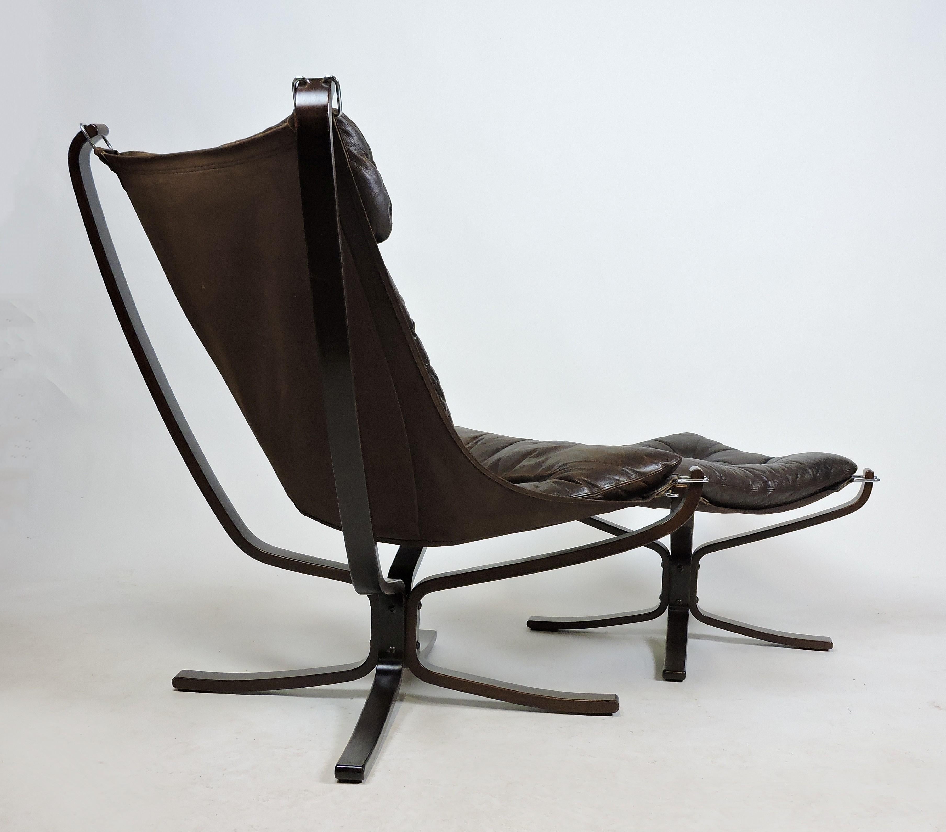 Late 20th Century Sigurd Ressel Falcon High Back Leather Lounge Chair and Ottoman by Vatne Mobler