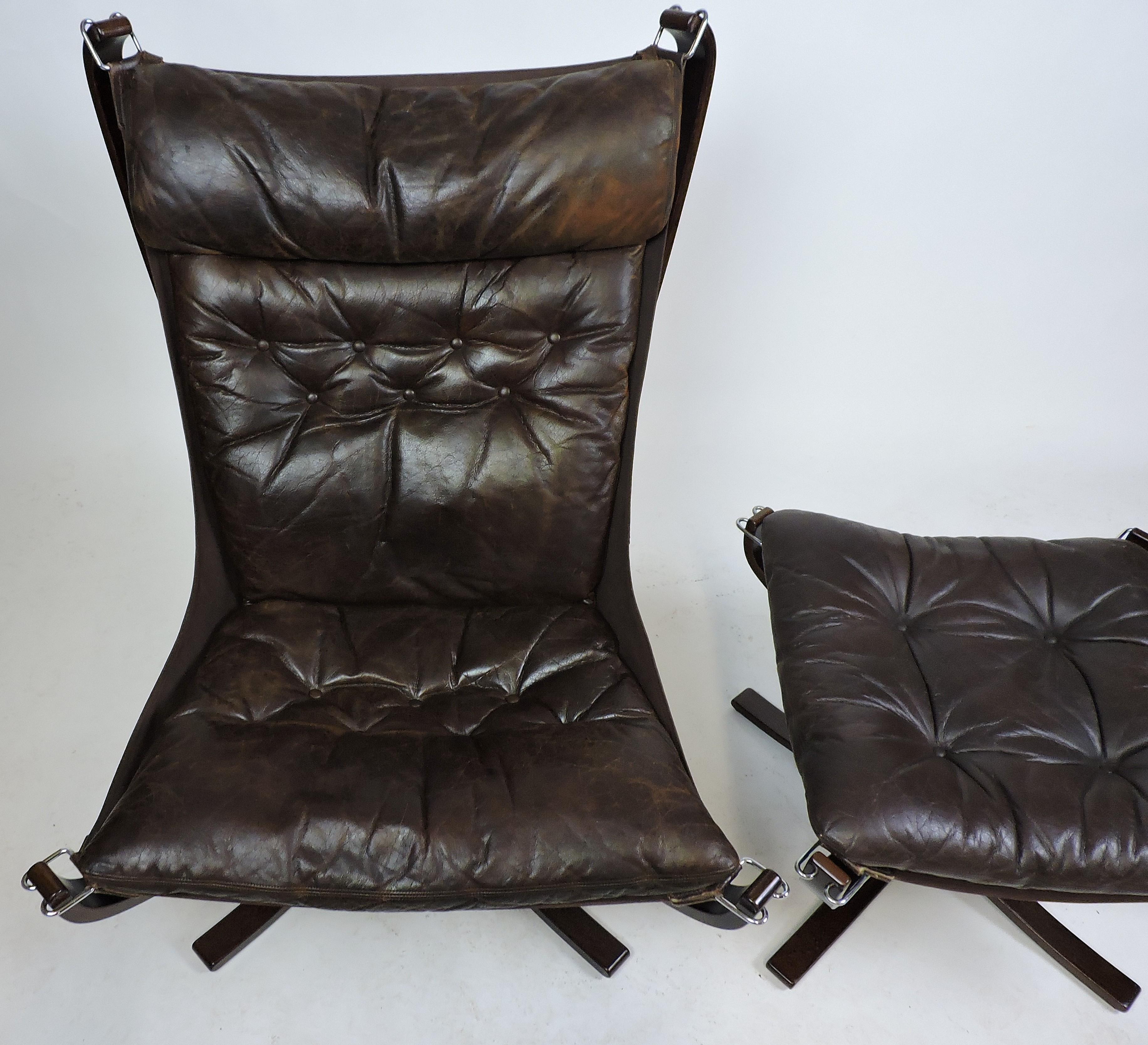 Sigurd Ressel Falcon High Back Leather Lounge Chair and Ottoman by Vatne Mobler 2