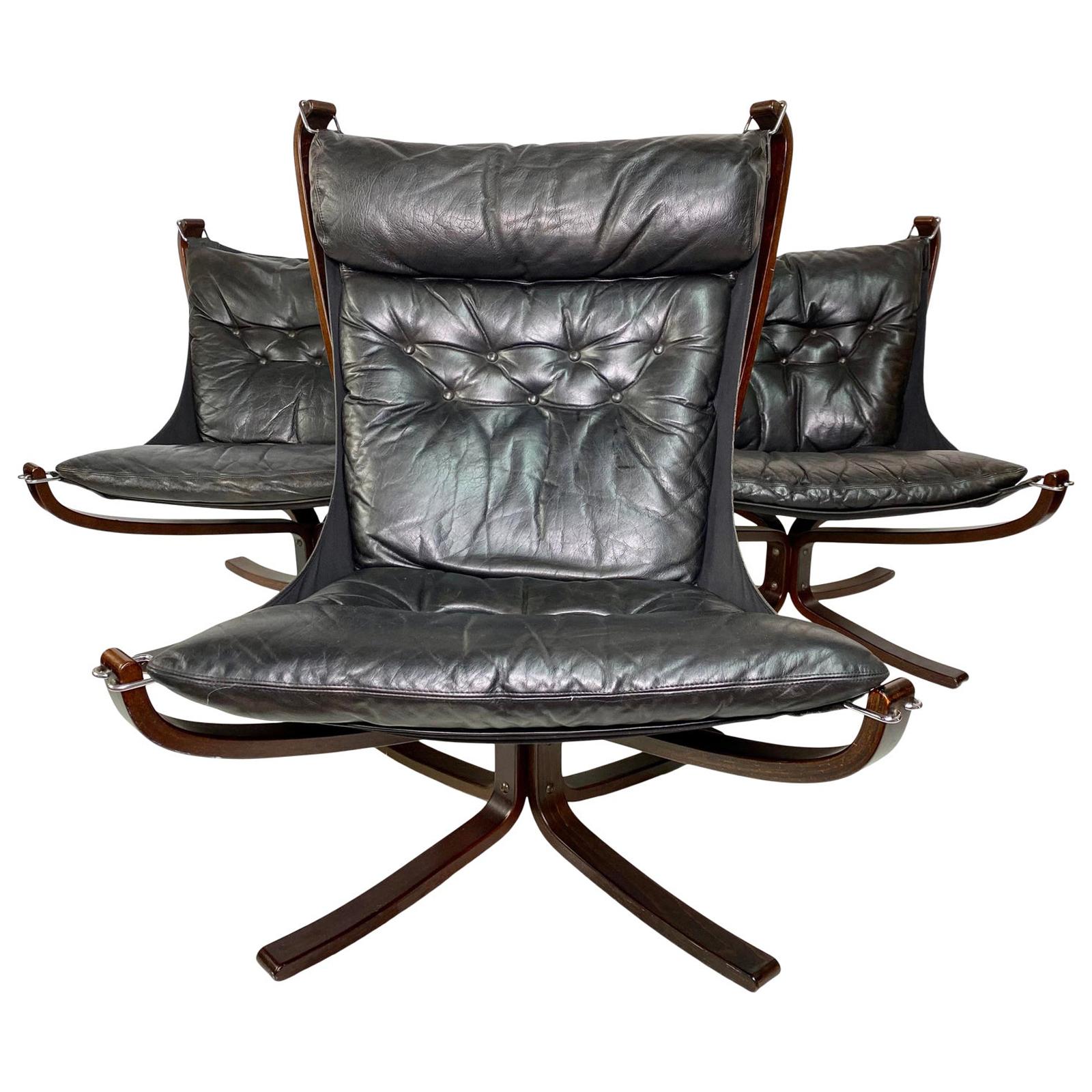 Sigurd Ressel Falcon Leather Lounge Chairs Set by Vatne Mobler, Set of 3