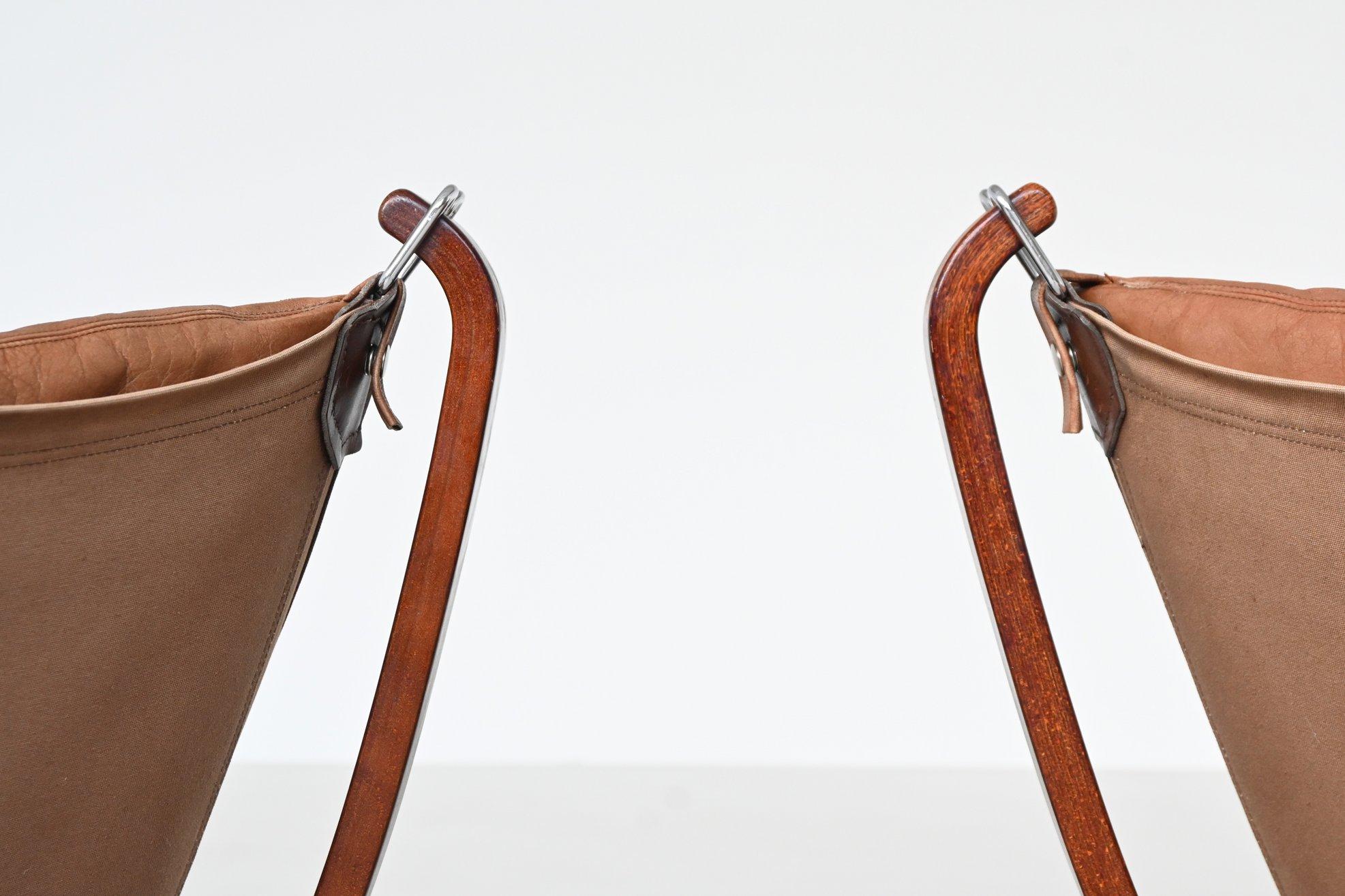 Sigurd Ressel Sillones Falcon de cuero coñac Vatne Noruega 1970 en venta 5
