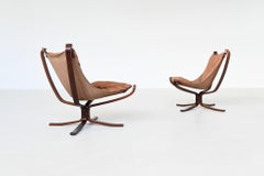 Sigurd Ressel Falcon lounge chairs in cognac leather Vatne Norway 1970