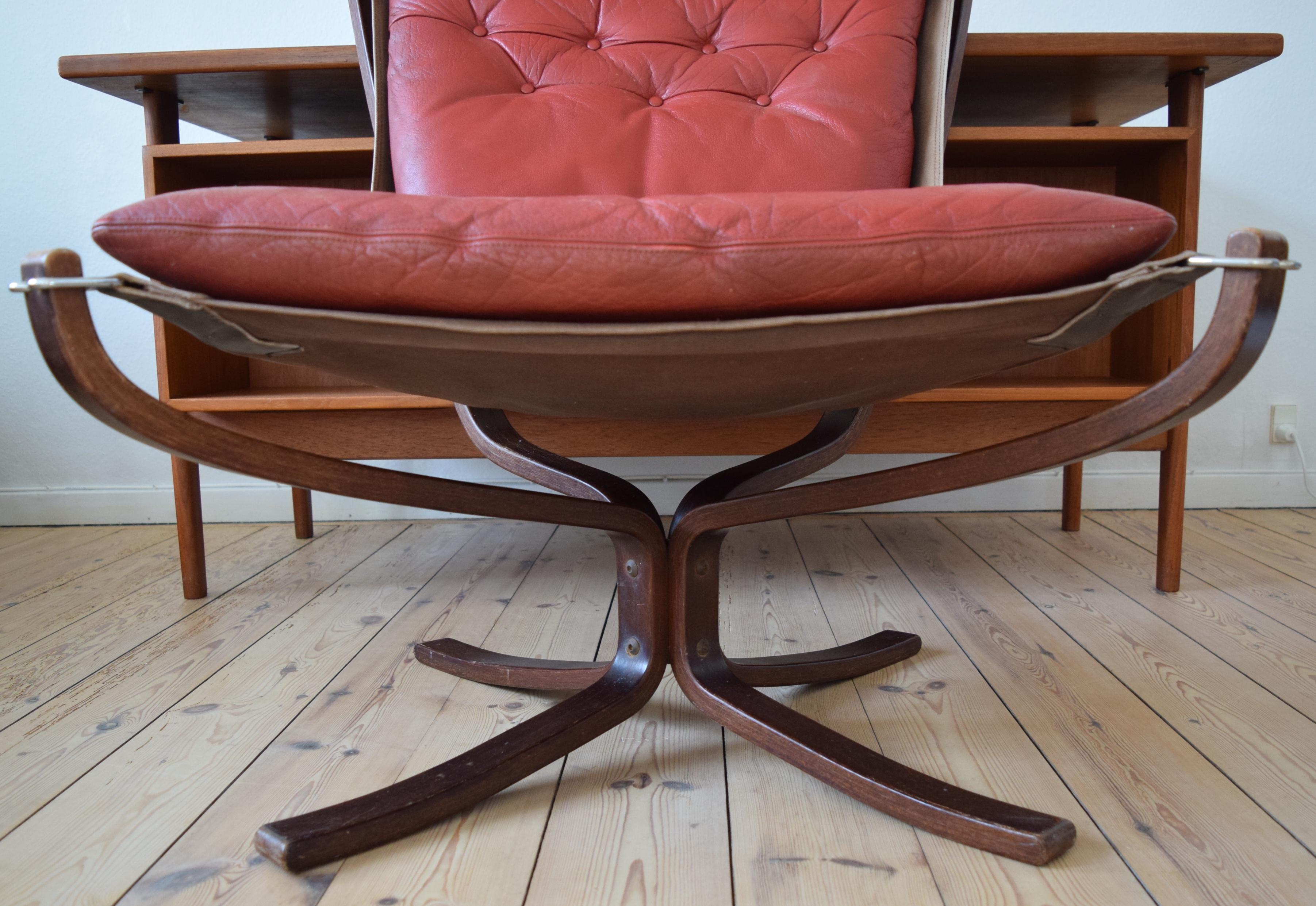 Leather Sigurd Ressel Red Falcon Chair from Vatne Møbler For Sale