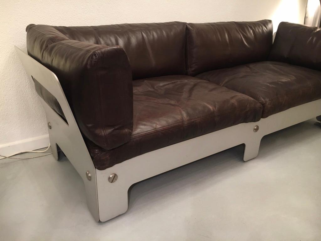 Sigurd Ressell Vintage Leather and Anodised Aluminum Sofa for Vatne Mobler 1968 For Sale 8