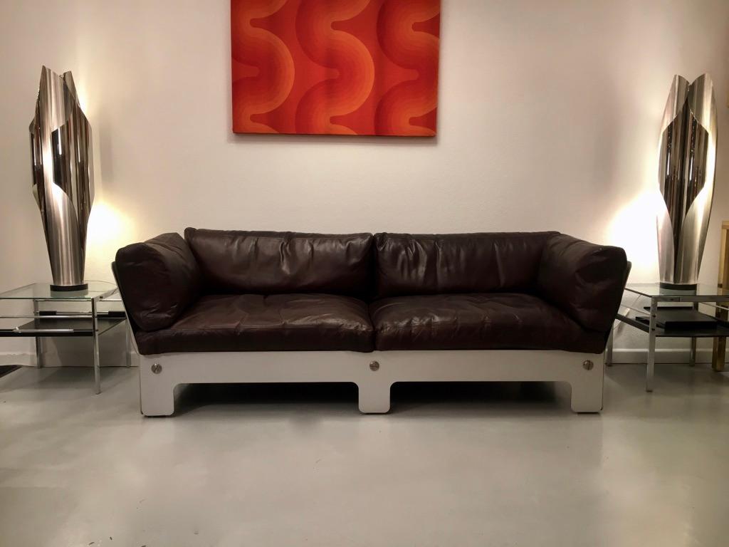 Norwegian Sigurd Ressell Vintage Leather and Anodised Aluminum Sofa for Vatne Mobler 1968 For Sale
