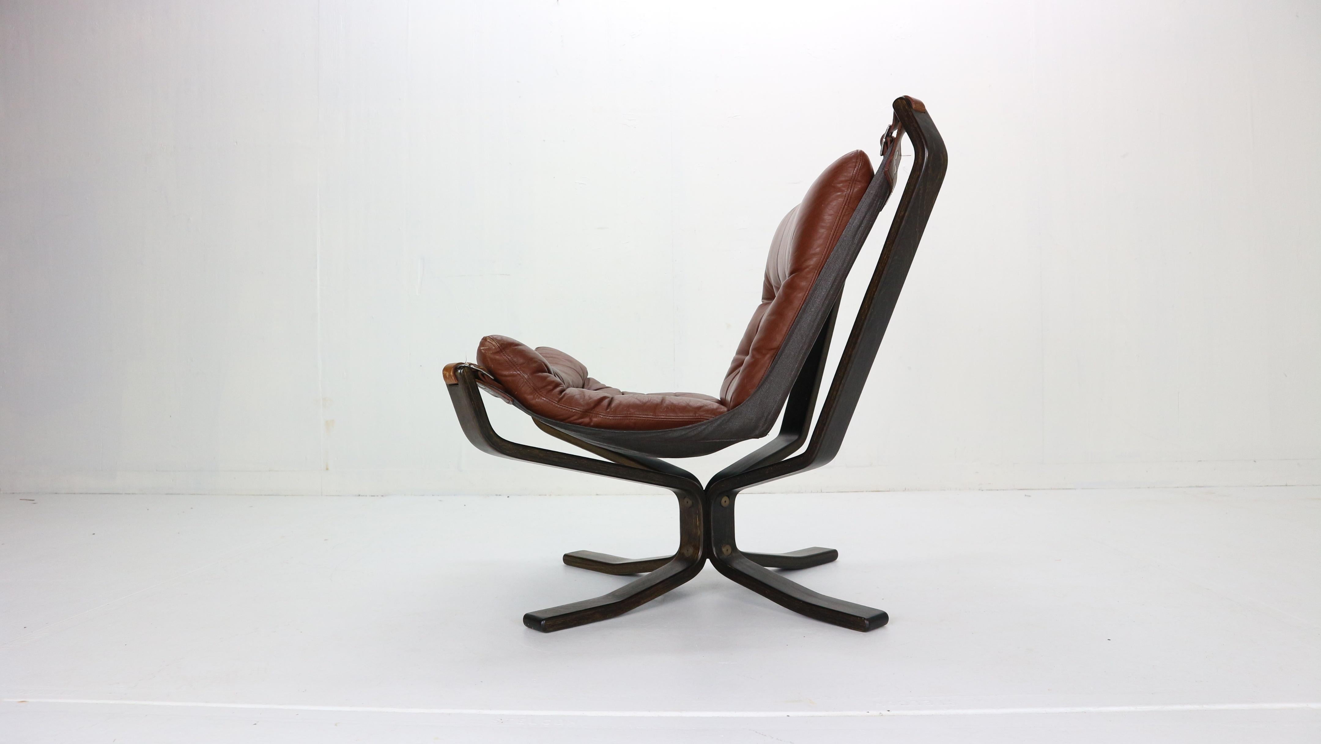 Sigurd Ressell Falcon Brown Leather Lounge Chair for Vatne Møbler, 1970, Norway 3