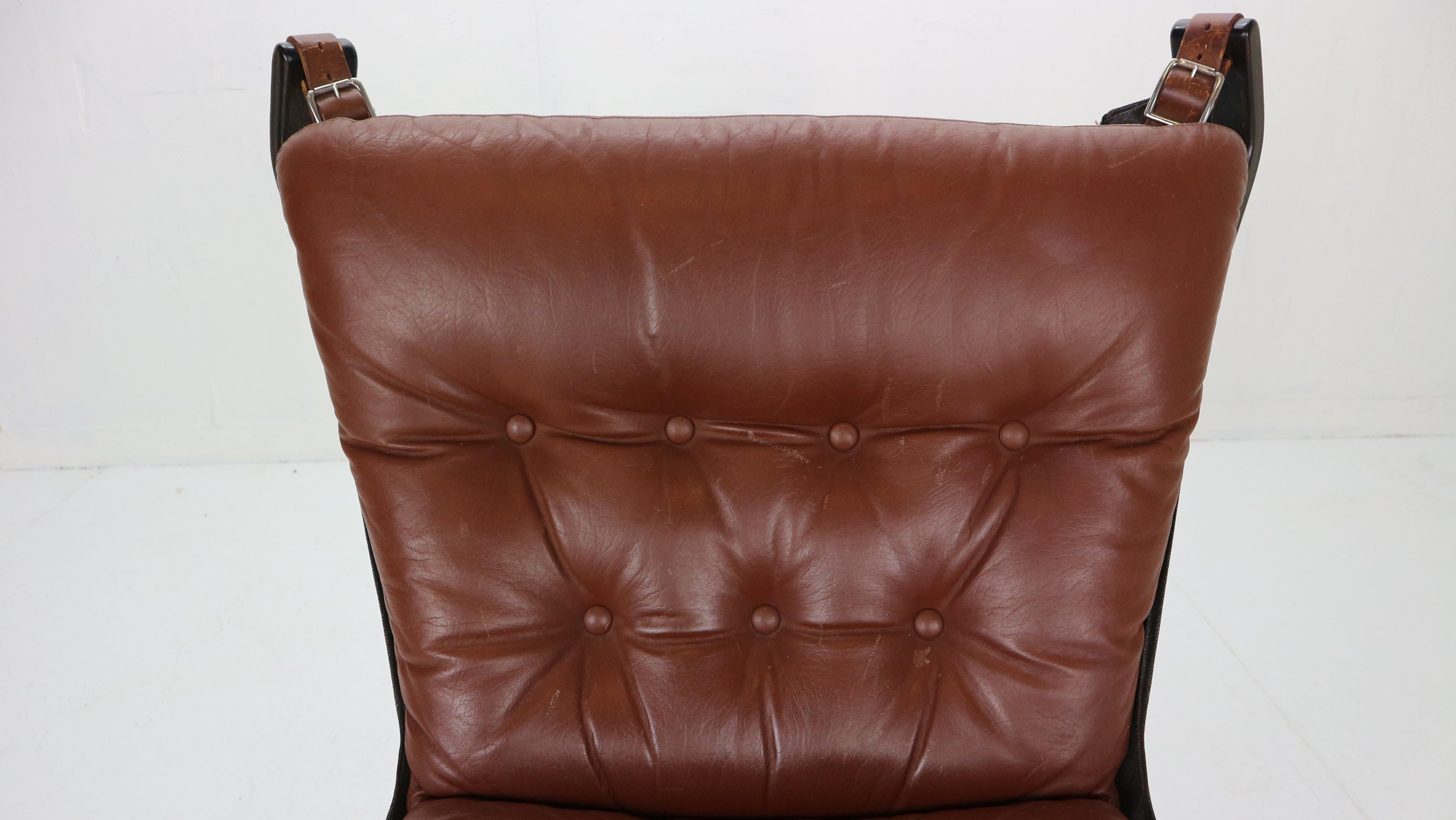 Sigurd Ressell Falcon Brown Leather Lounge Chair for Vatne Møbler, 1970, Norway 5