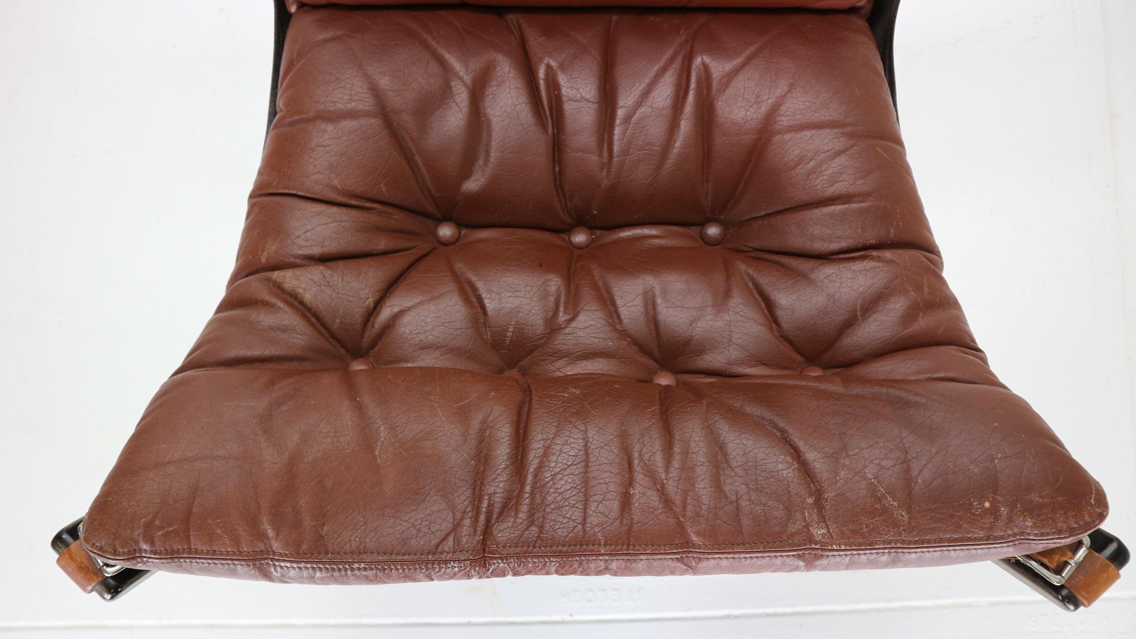 Sigurd Ressell Falcon Brown Leather Lounge Chair for Vatne Møbler, 1970, Norway 6