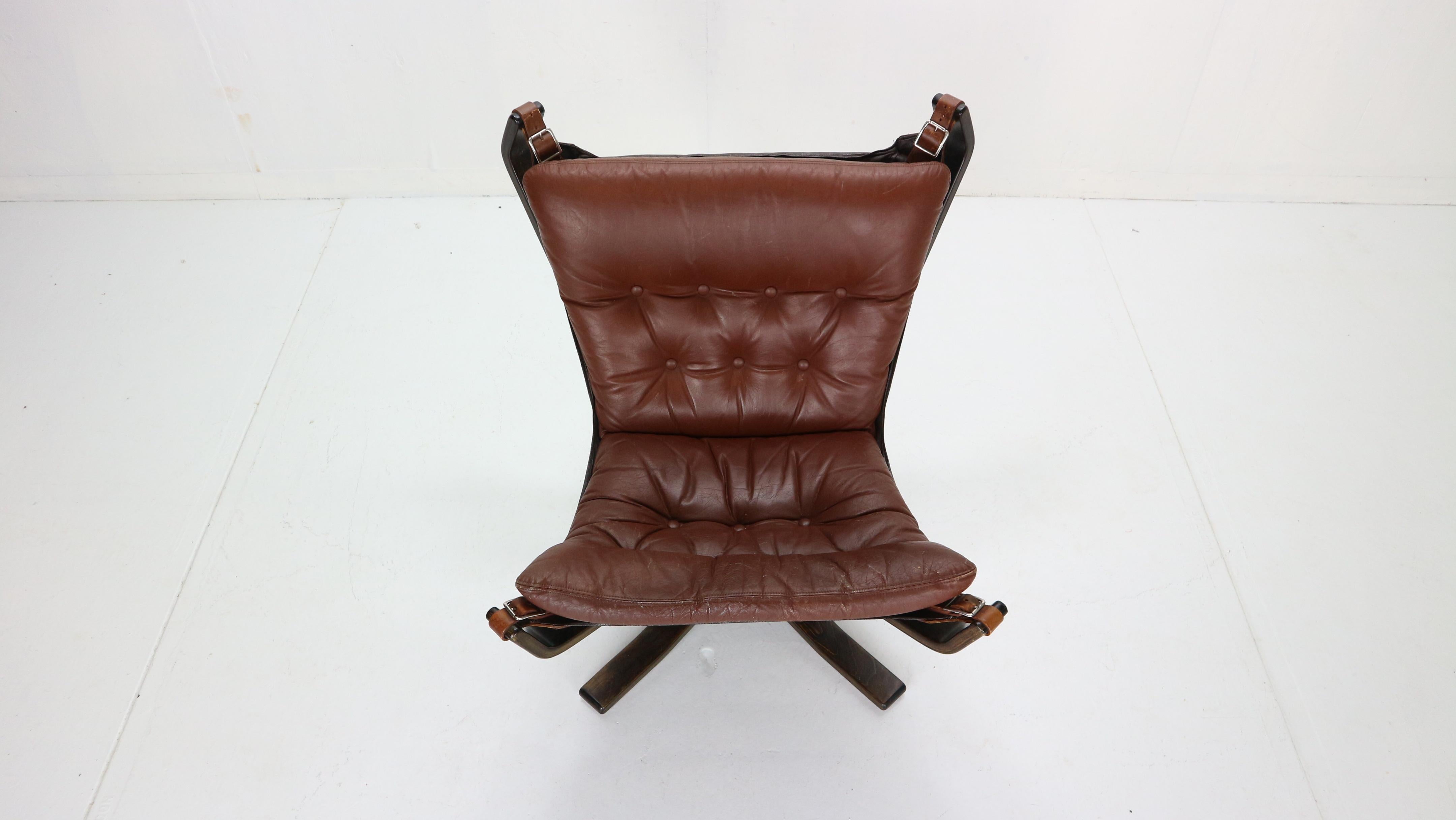 Sigurd Ressell Falcon Brown Leather Lounge Chair for Vatne Møbler, 1970, Norway In Good Condition In The Hague, NL