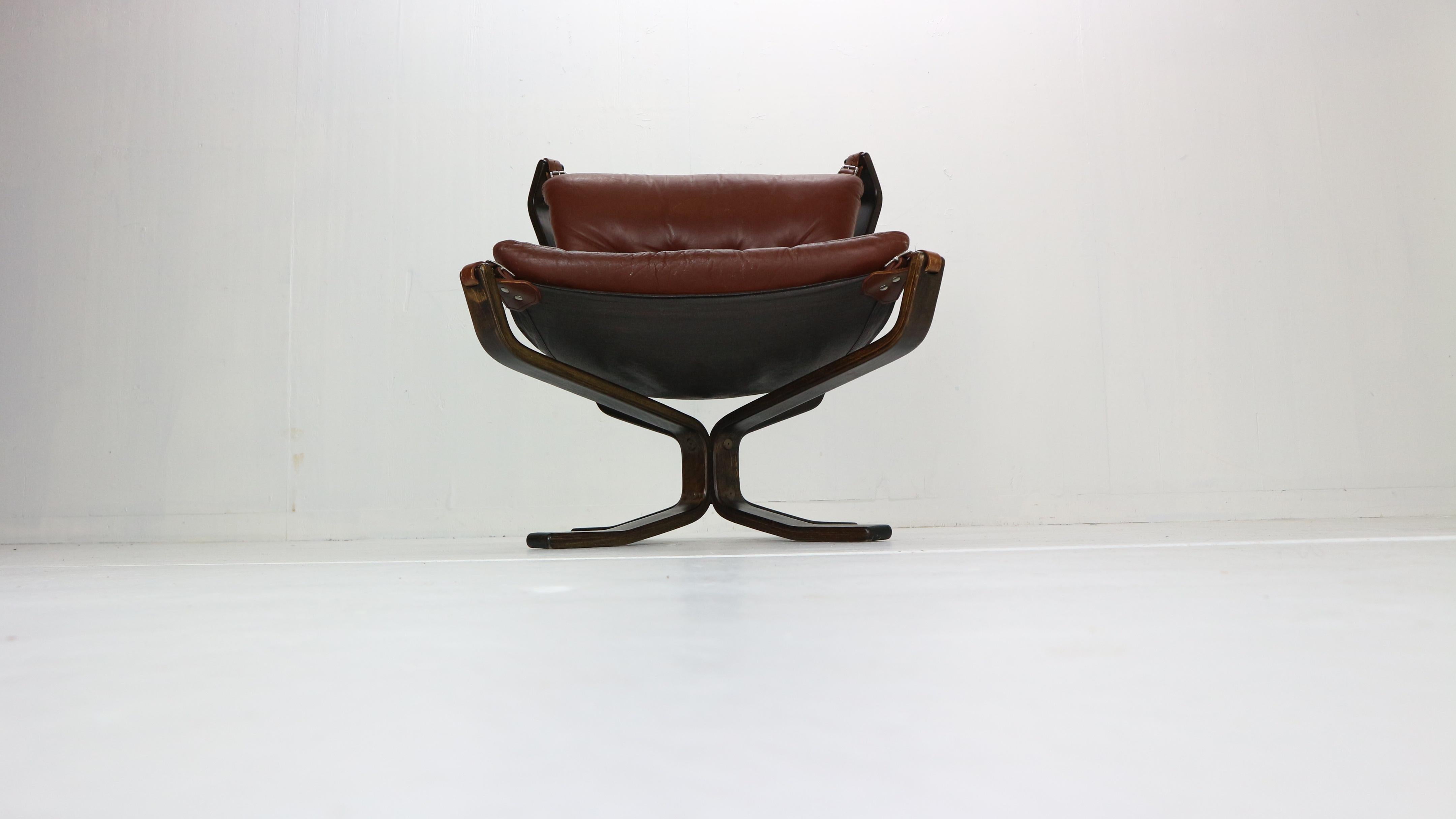 Late 20th Century Sigurd Ressell Falcon Brown Leather Lounge Chair for Vatne Møbler, 1970, Norway
