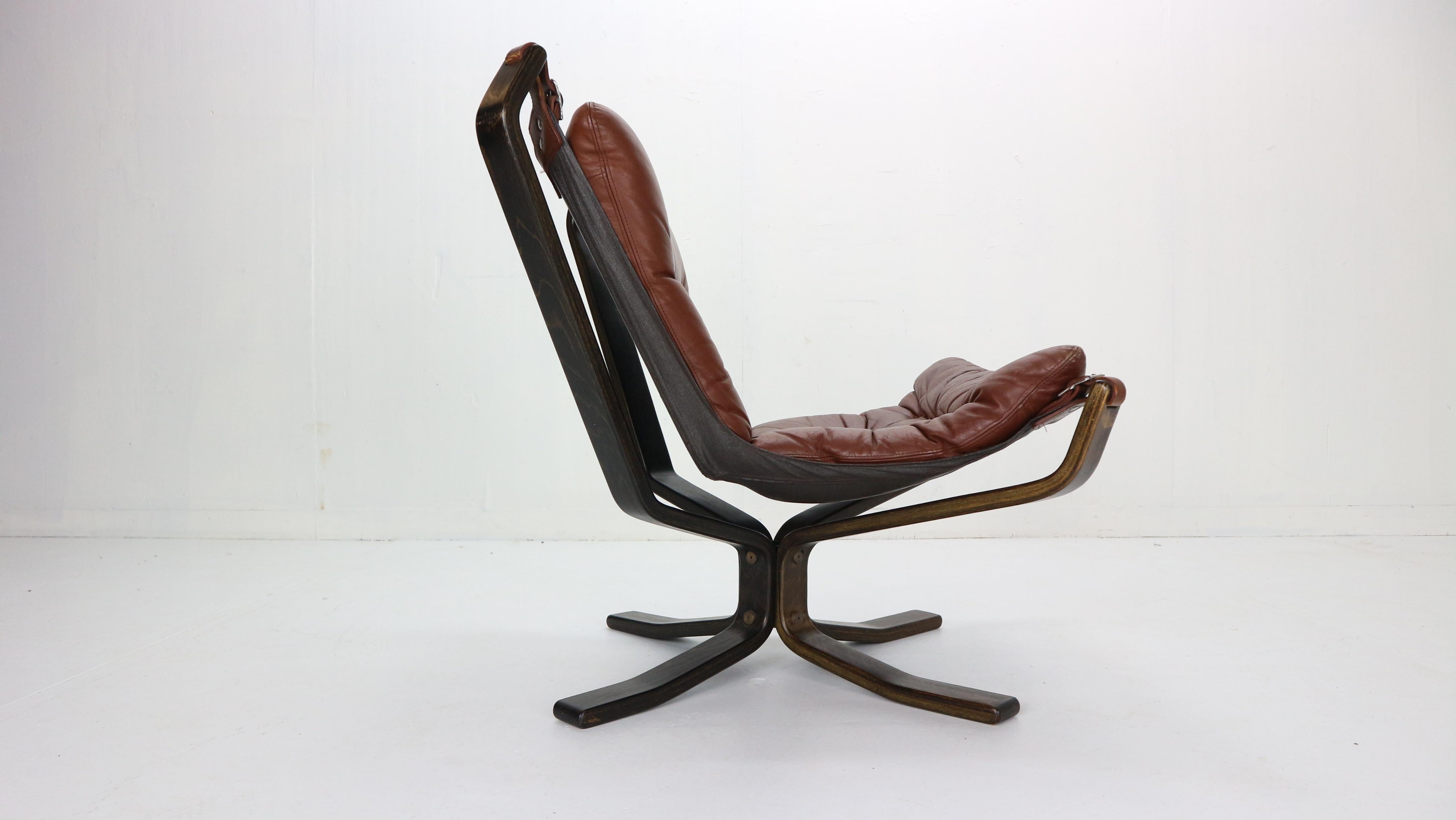 Bentwood Sigurd Ressell Falcon Brown Leather Lounge Chair for Vatne Møbler, 1970, Norway