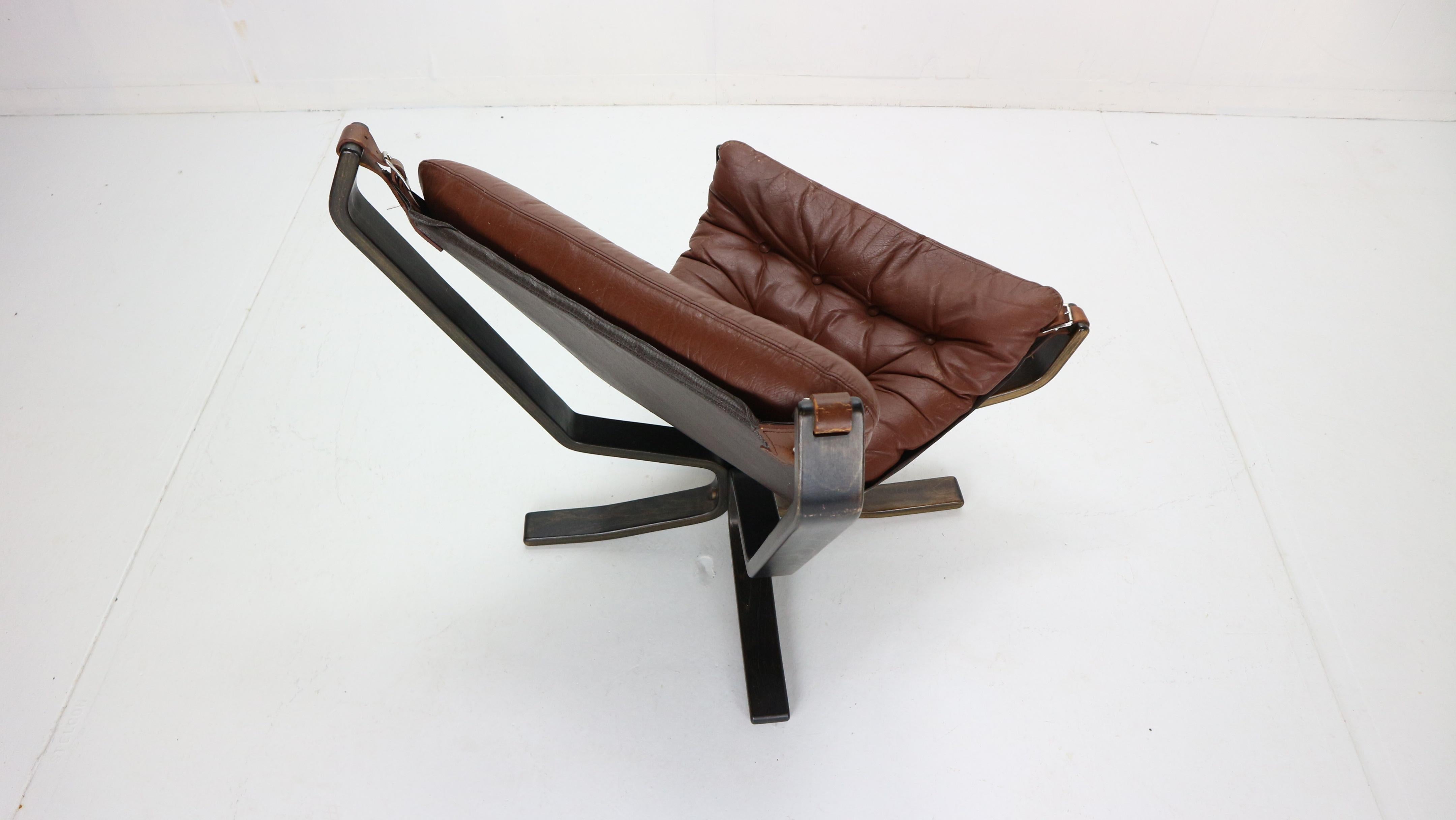 Sigurd Ressell Falcon Brown Leather Lounge Chair for Vatne Møbler, 1970, Norway 1