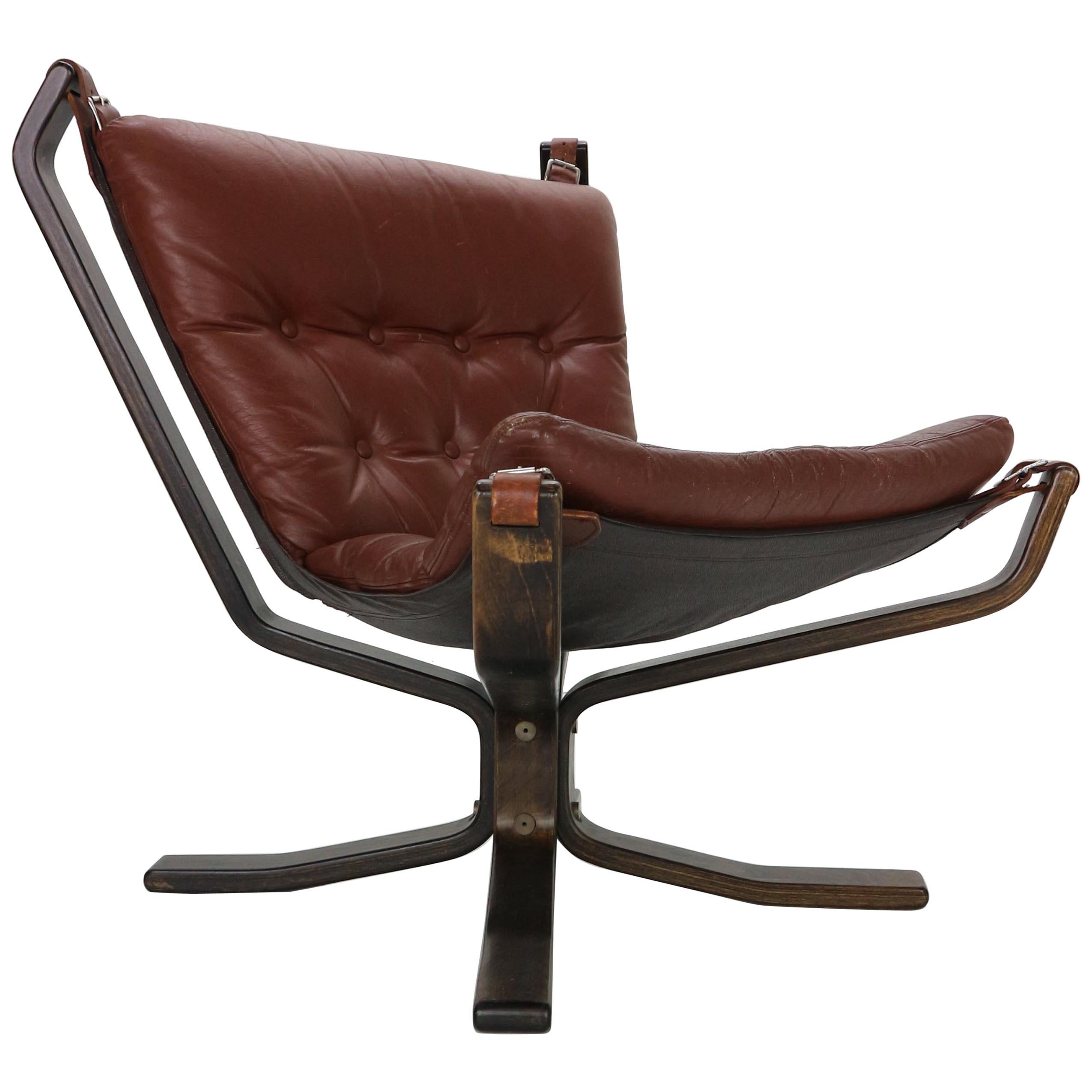 Sigurd Ressell Falcon Brown Leather Lounge Chair for Vatne Møbler, 1970, Norway
