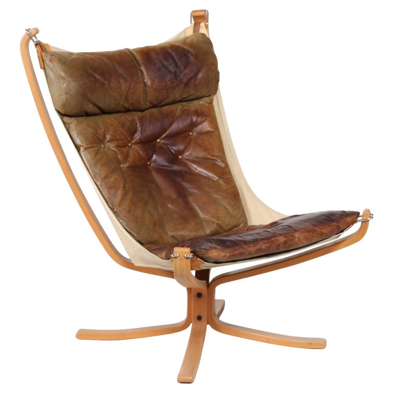 Sigurd Ressell Falcon Chair with Brown Leather Cushions by Vatne Møbler  Norway For Sale at 1stDibs