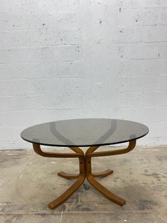 Sigurd Ressell Falcon Coffee Table with Round Smoked Glass Top for Vatne Møbler