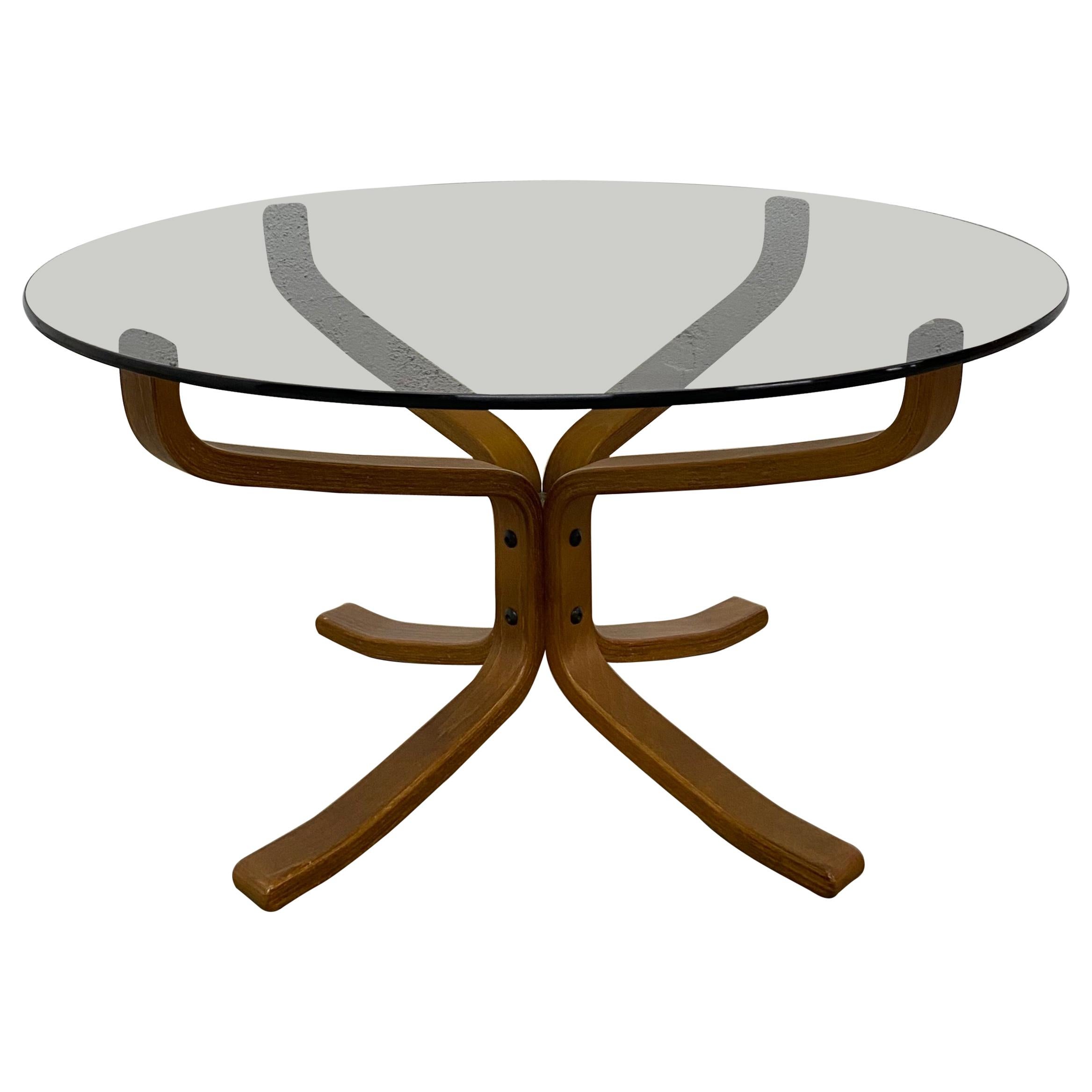 Sigurd Ressell Falcon Coffee Table with Round Smoked Glass Top for