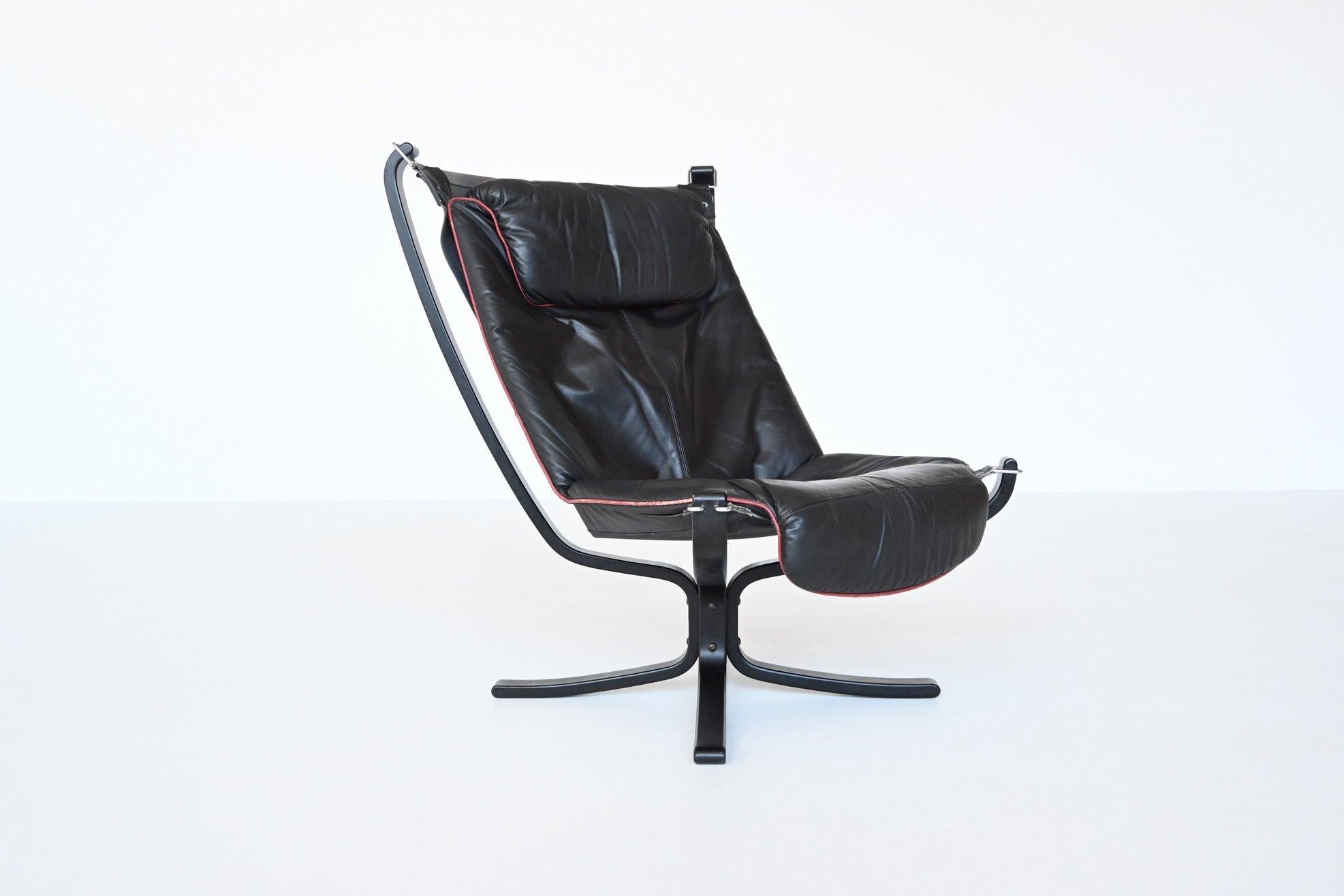 Mid-Century Modern Sigurd Ressell Falcon Lounge Chair Black Leather Vatne Mobler Norway 1970