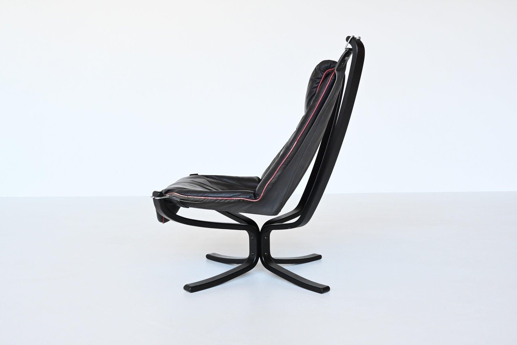Norwegian Sigurd Ressell Falcon Lounge Chair Black Leather Vatne Mobler Norway 1970