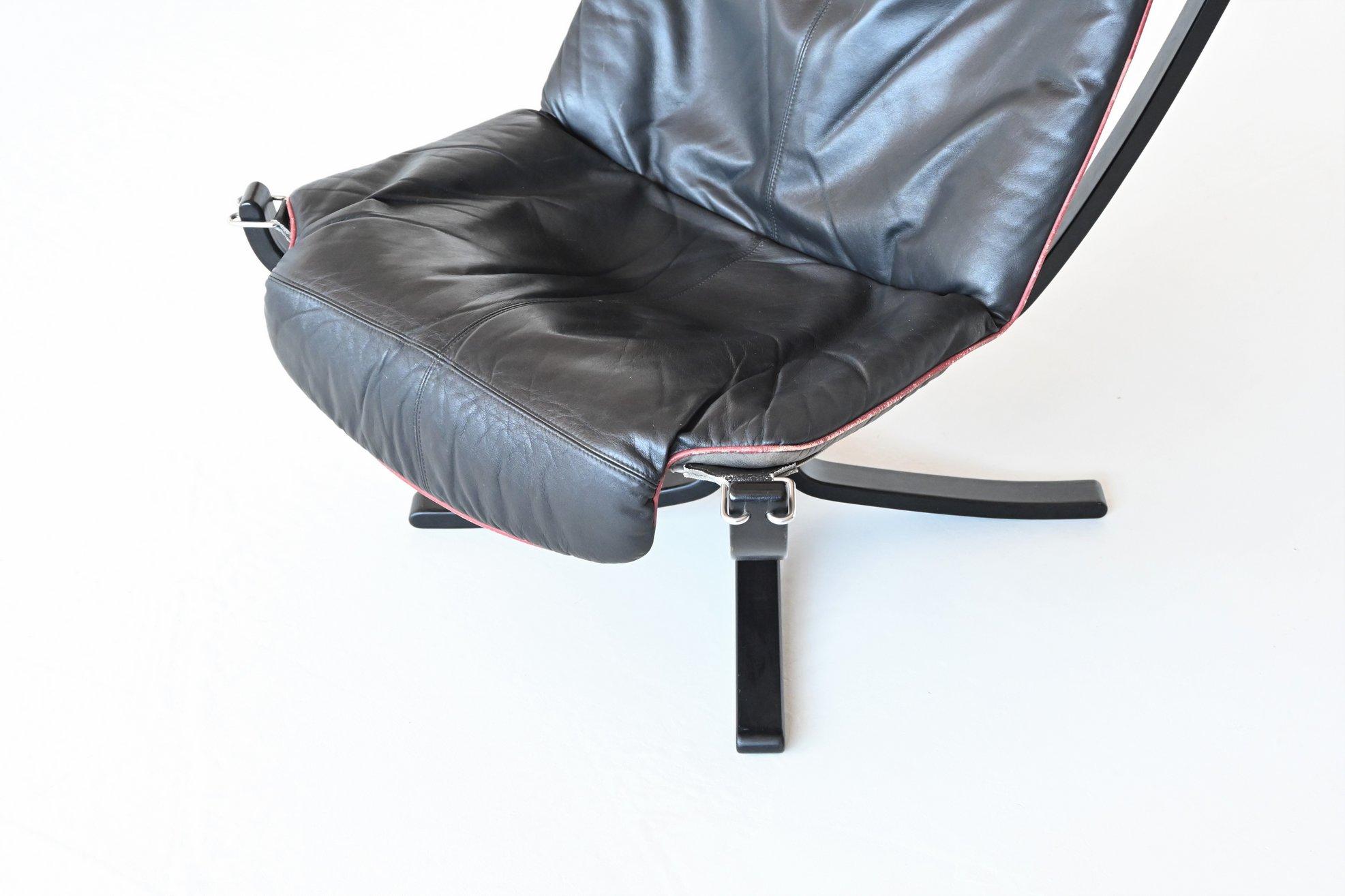 Sigurd Ressell Falcon Lounge Chair Black Leather Vatne Mobler Norway 1970 1