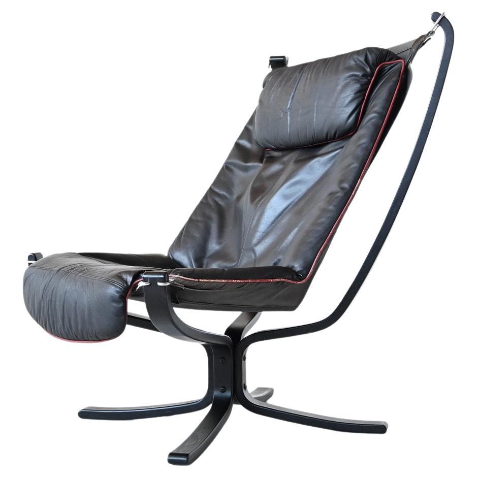 Sigurd Ressell Falcon Lounge Chair Black Leather Vatne Mobler Norway 1970