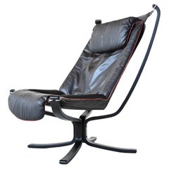 Sigurd Ressell Falcon Lounge Chair Black Leather Vatne Mobler Norway 1970