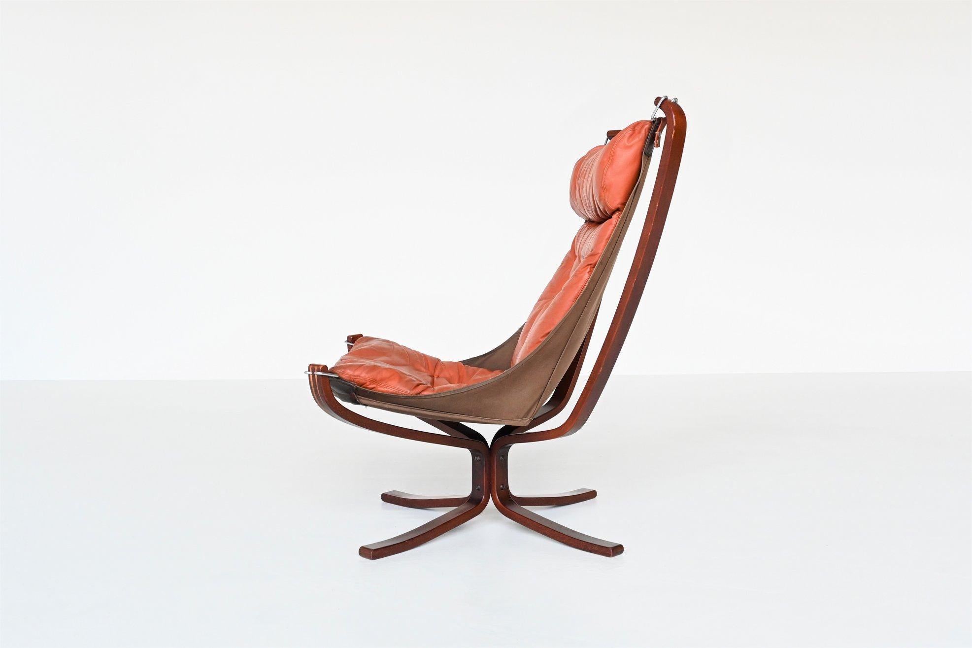 Mid-Century Modern Sigurd Ressell Falcon Lounge Chair Camel Brown Vatne Mobler Norway, 1970