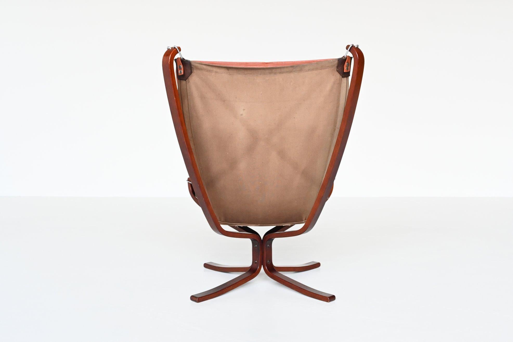 Norwegian Sigurd Ressell Falcon Lounge Chair Camel Brown Vatne Mobler Norway, 1970
