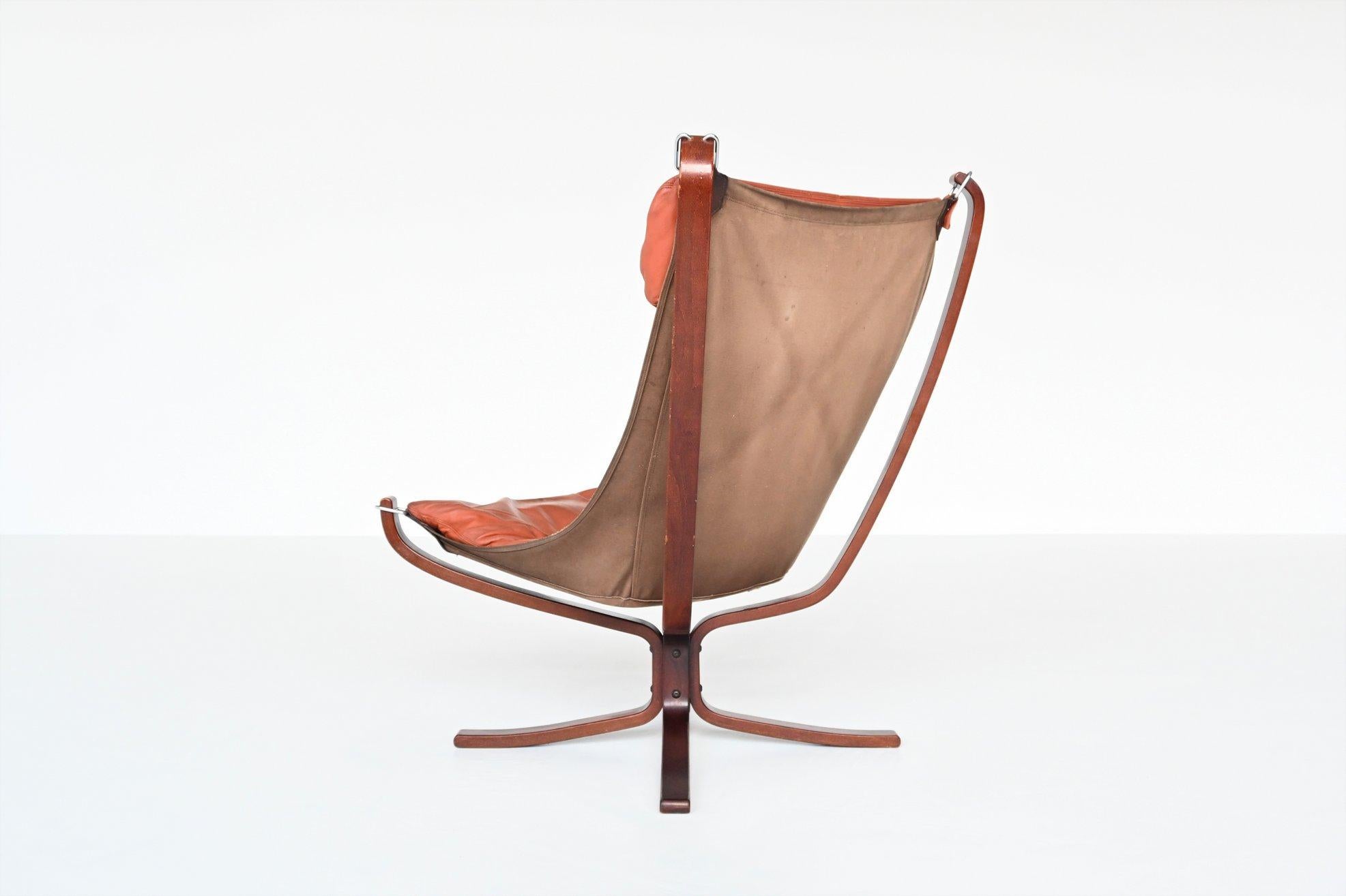 Sigurd Ressell Falcon Lounge Chair Camel Brown Vatne Mobler Norway, 1970 In Good Condition In Etten-Leur, NL