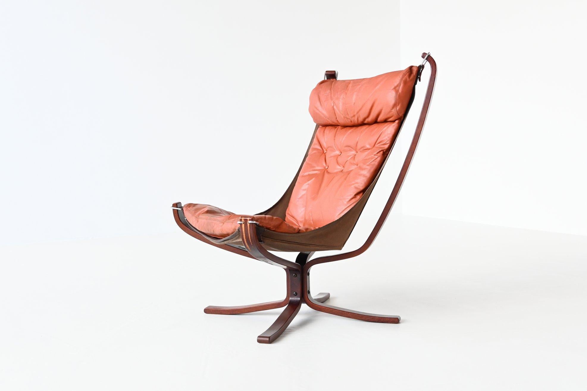 Late 20th Century Sigurd Ressell Falcon Lounge Chair Camel Brown Vatne Mobler Norway, 1970