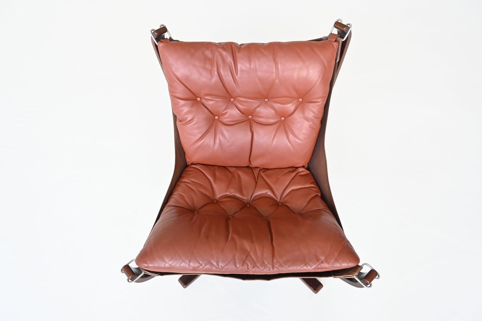 Sigurd Ressell Falcon Lounge Chair Cognac Brown Vatne Mobler Norway, 1970 11
