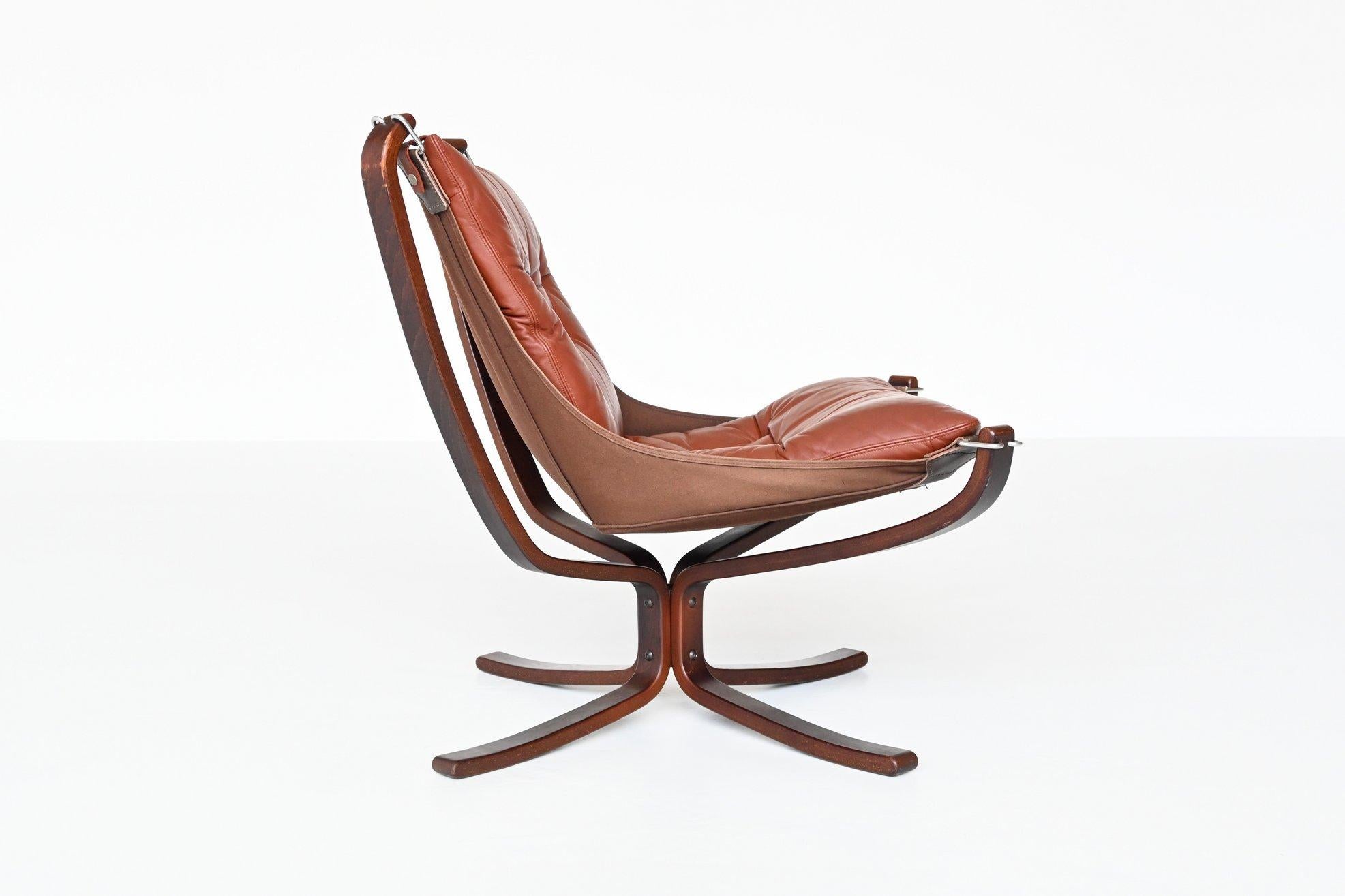 Mid-Century Modern Sigurd Ressell Falcon Lounge Chair Cognac Brown Vatne Mobler Norway, 1970