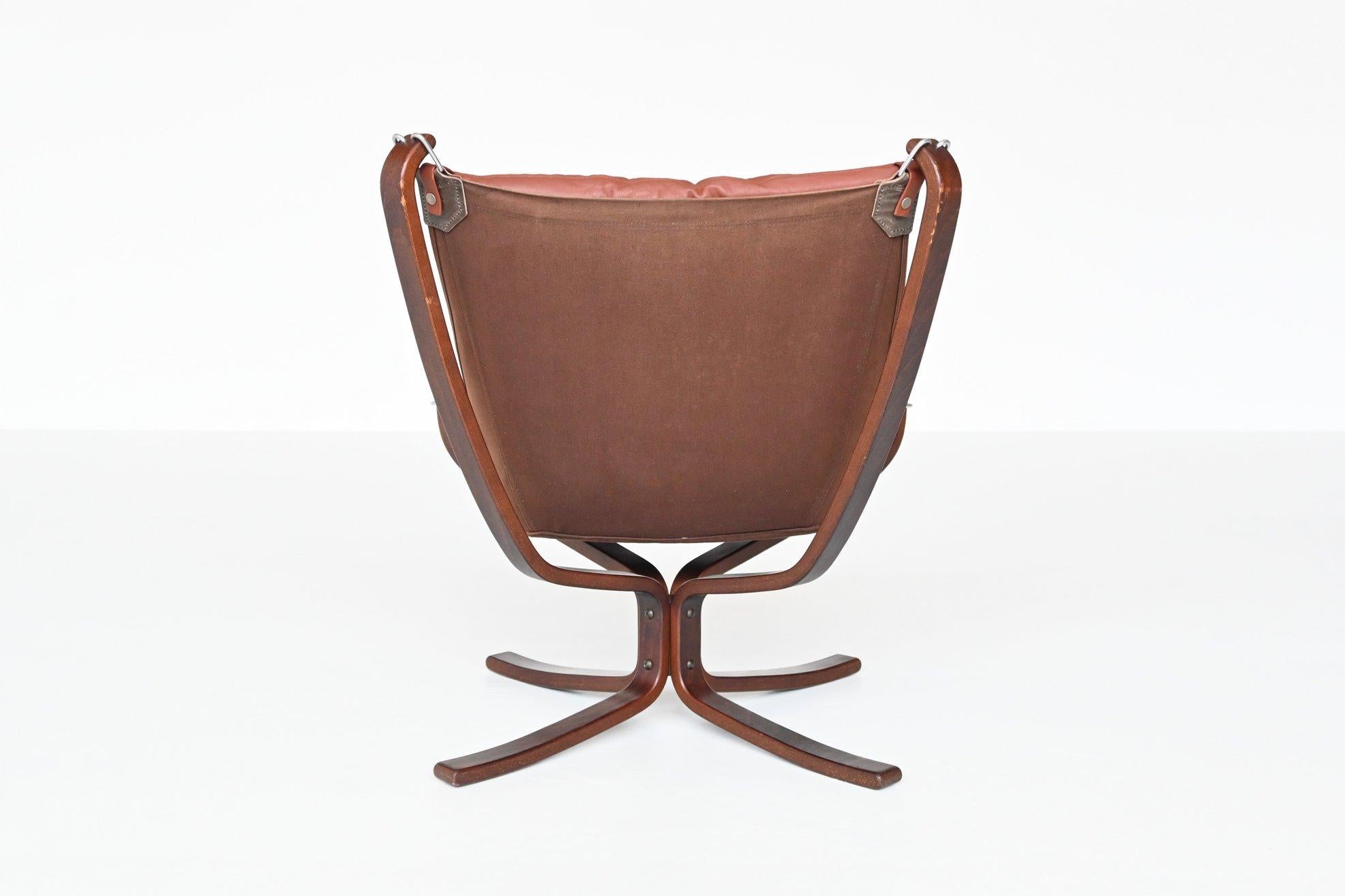 Norwegian Sigurd Ressell Falcon Lounge Chair Cognac Brown Vatne Mobler Norway, 1970