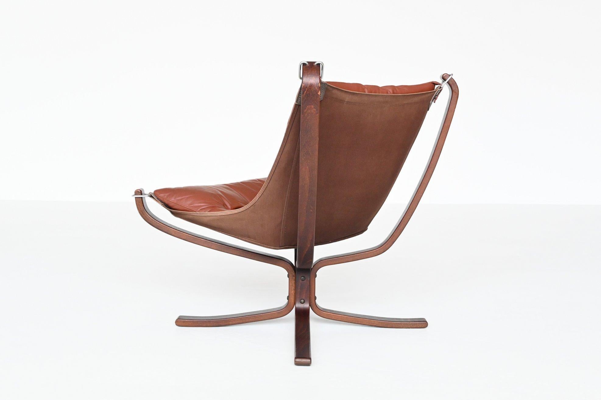 Sigurd Ressell Falcon Lounge Chair Cognac Brown Vatne Mobler Norway, 1970 In Good Condition In Etten-Leur, NL