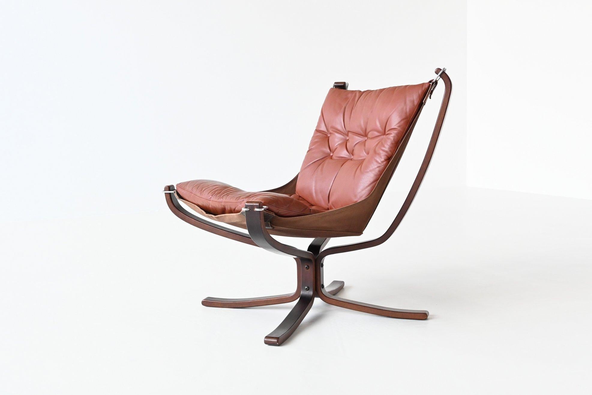 Late 20th Century Sigurd Ressell Falcon Lounge Chair Cognac Brown Vatne Mobler Norway, 1970