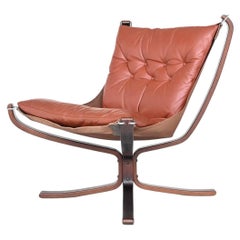 Sigurd Ressell Falcon Lounge Chair Cognac Brown Vatne Mobler Norvège:: 1970