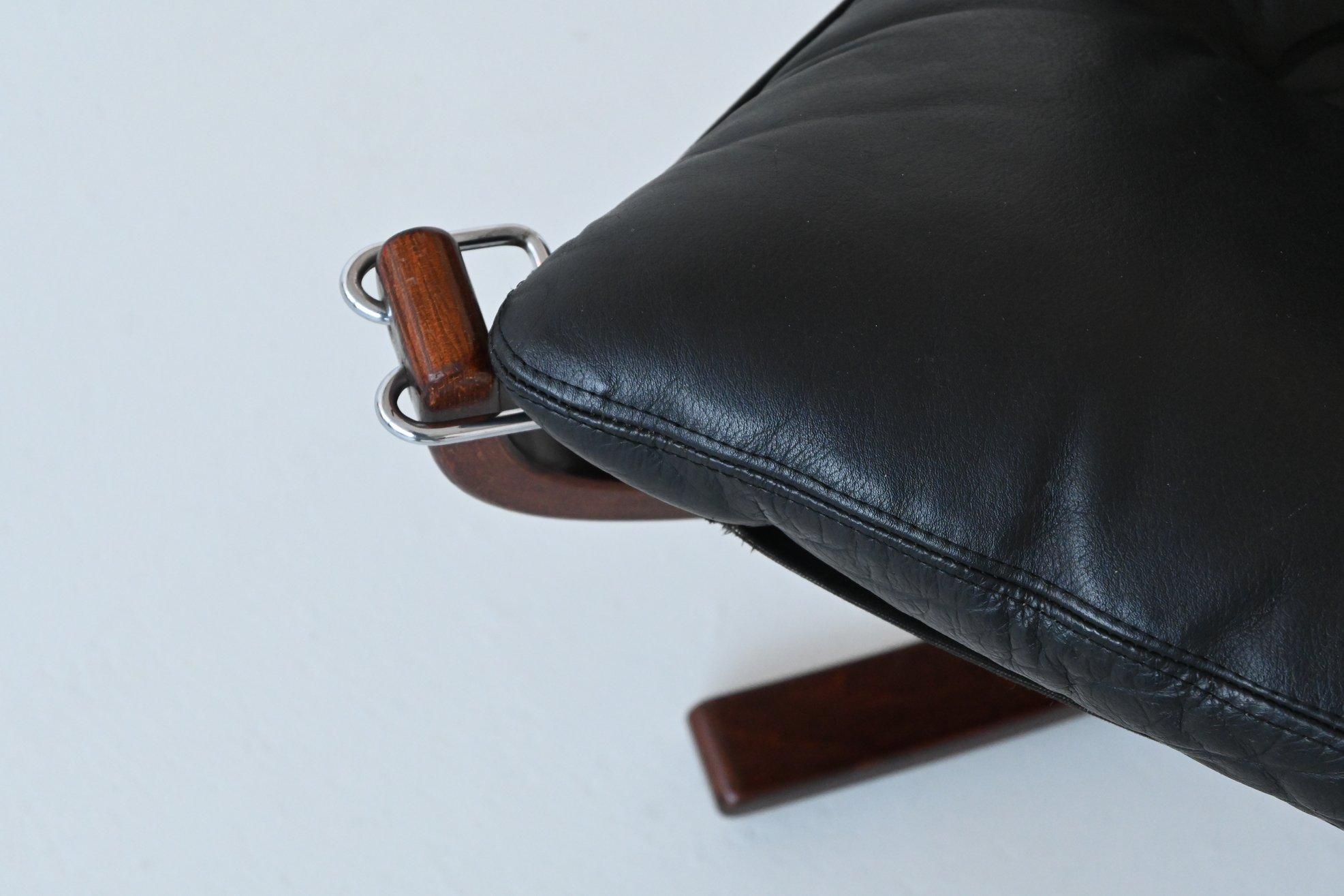 Sigurd Ressell Falcon lounge chair in black leather Vatne Norway 1970 3