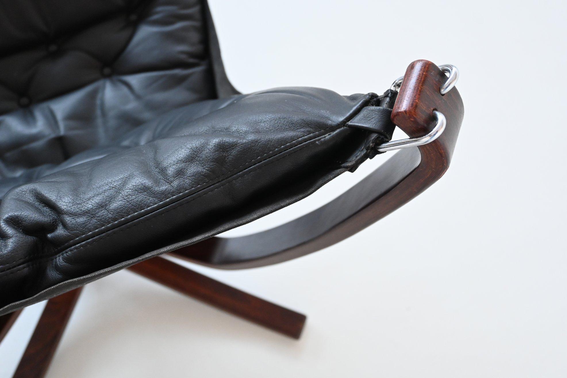 Sigurd Ressell Falcon lounge chair in black leather Vatne Norway 1970 5