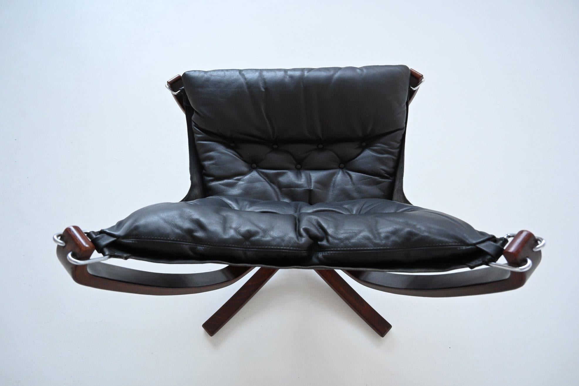 Sigurd Ressell Falcon lounge chair in black leather Vatne Norway 1970 6