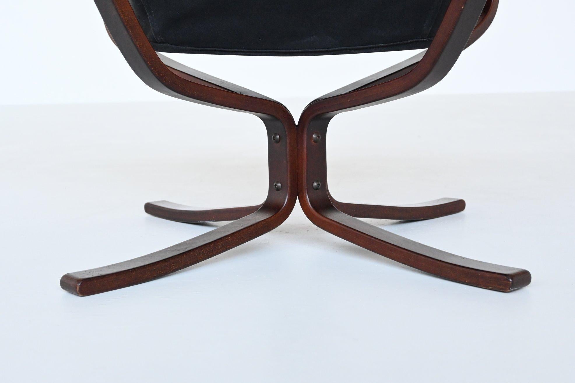 Sigurd Ressell Falcon lounge chair in black leather Vatne Norway 1970 7