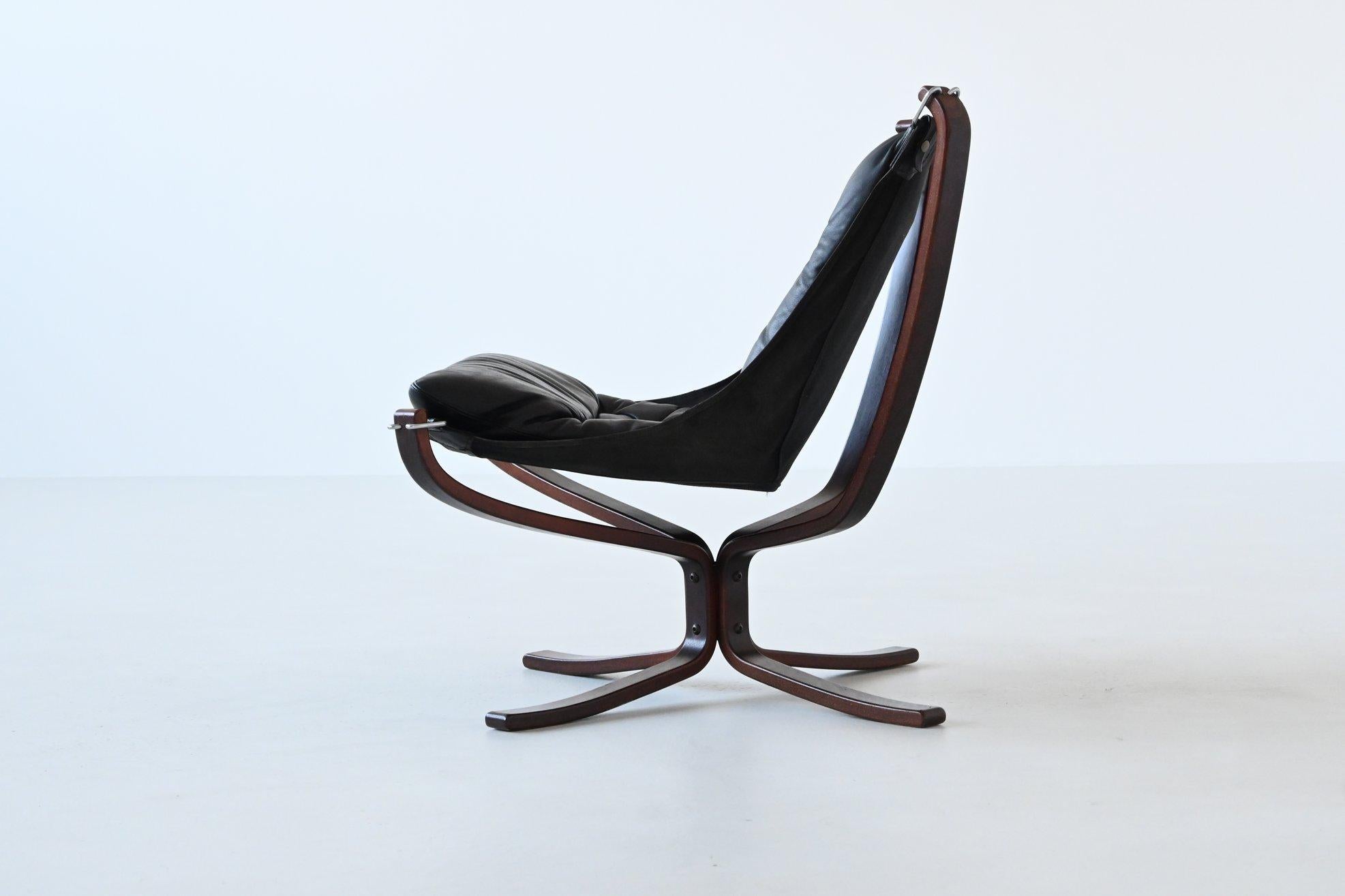 Norwegian Sigurd Ressell Falcon lounge chair in black leather Vatne Norway 1970