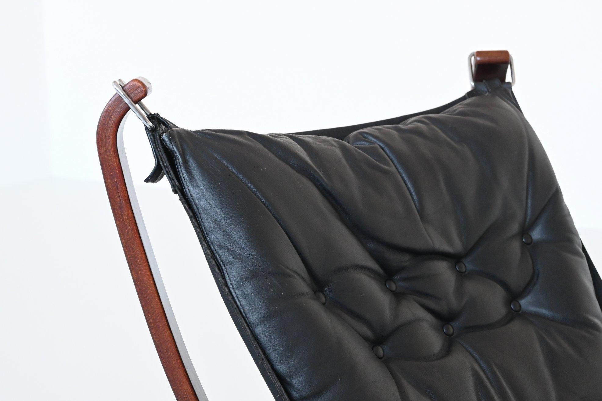 Sigurd Ressell Falcon lounge chair in black leather Vatne Norway 1970 1