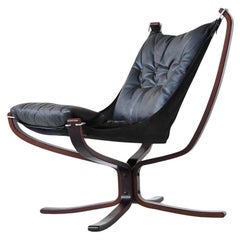 Sigurd Ressell Falcon lounge chair in black leather Vatne Norway 1970