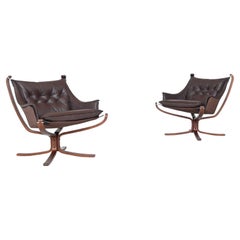Sigurd Ressell Falcon Pair of Lounge Chairs Vatne Mobler Norway 1970