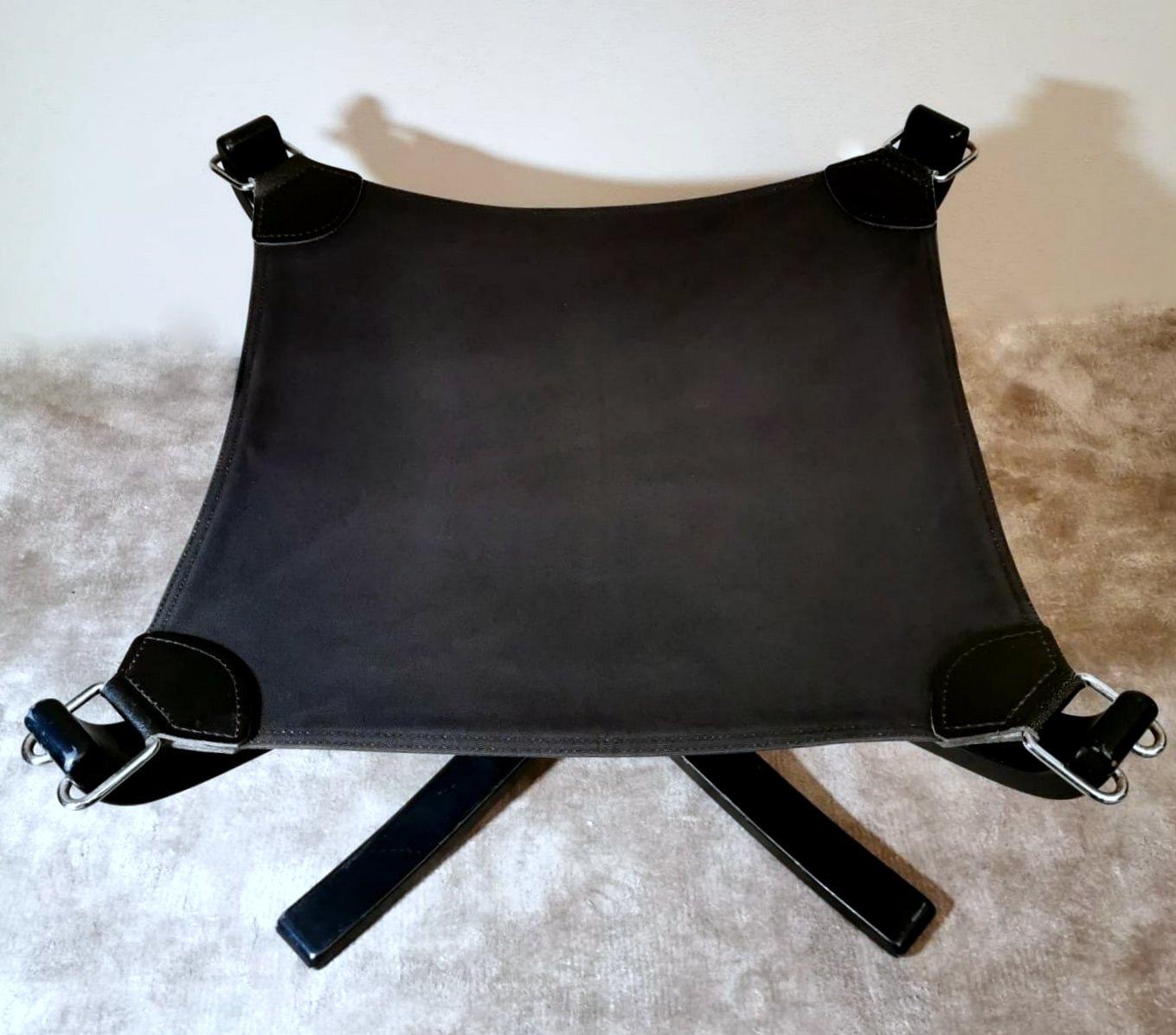 Hand-Crafted Sigurd Ressell Footstool Mod. Falcon Black Leather Frau for Vatne Mobler Norway