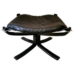 Sigurd Ressell Footstool Mod. Falcon Black Leather Frau for Vatne Mobler Norway