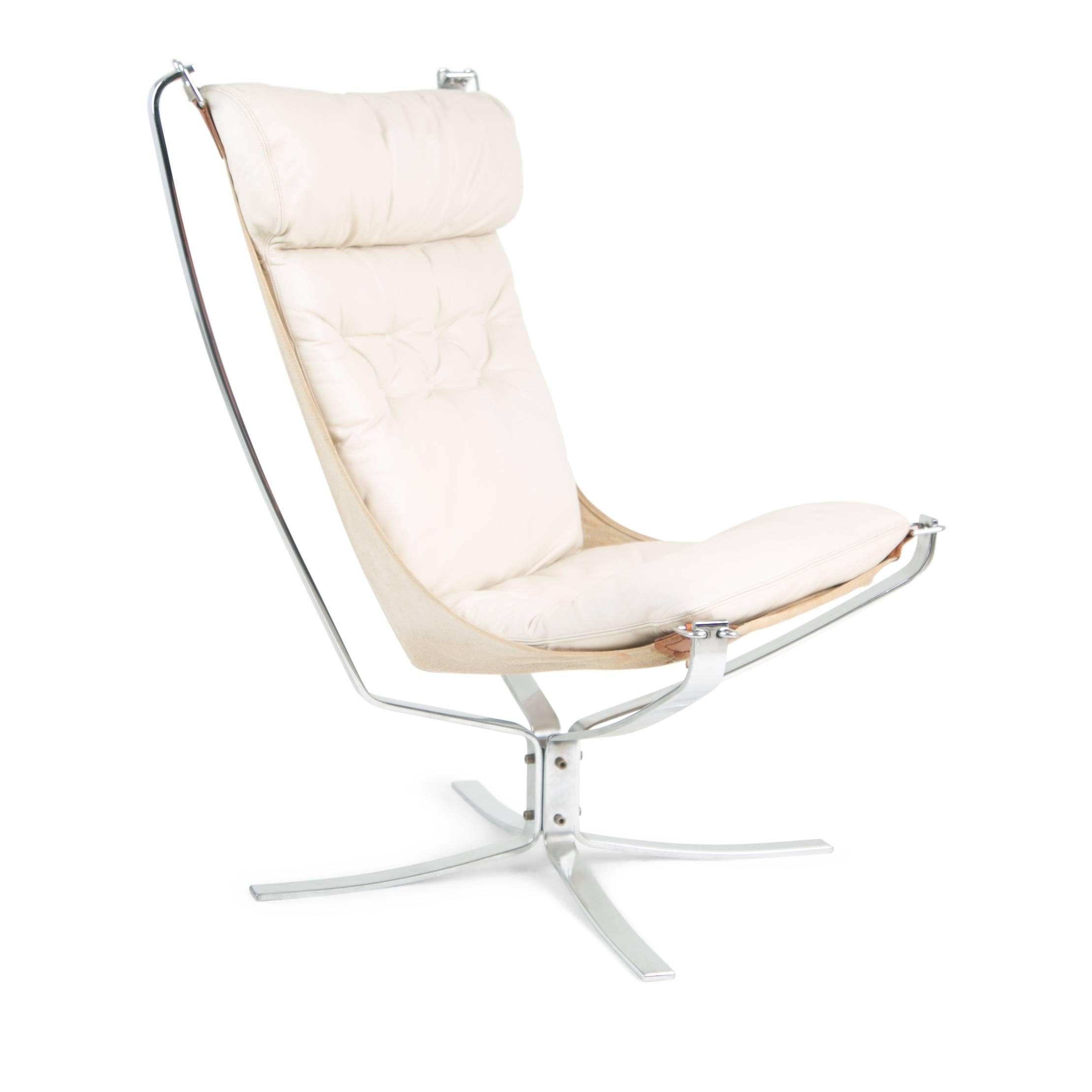 Mid-Century Modern Sigurd Ressell for Vatne Møbler High Back Chrome and White Leather Falcon Chair