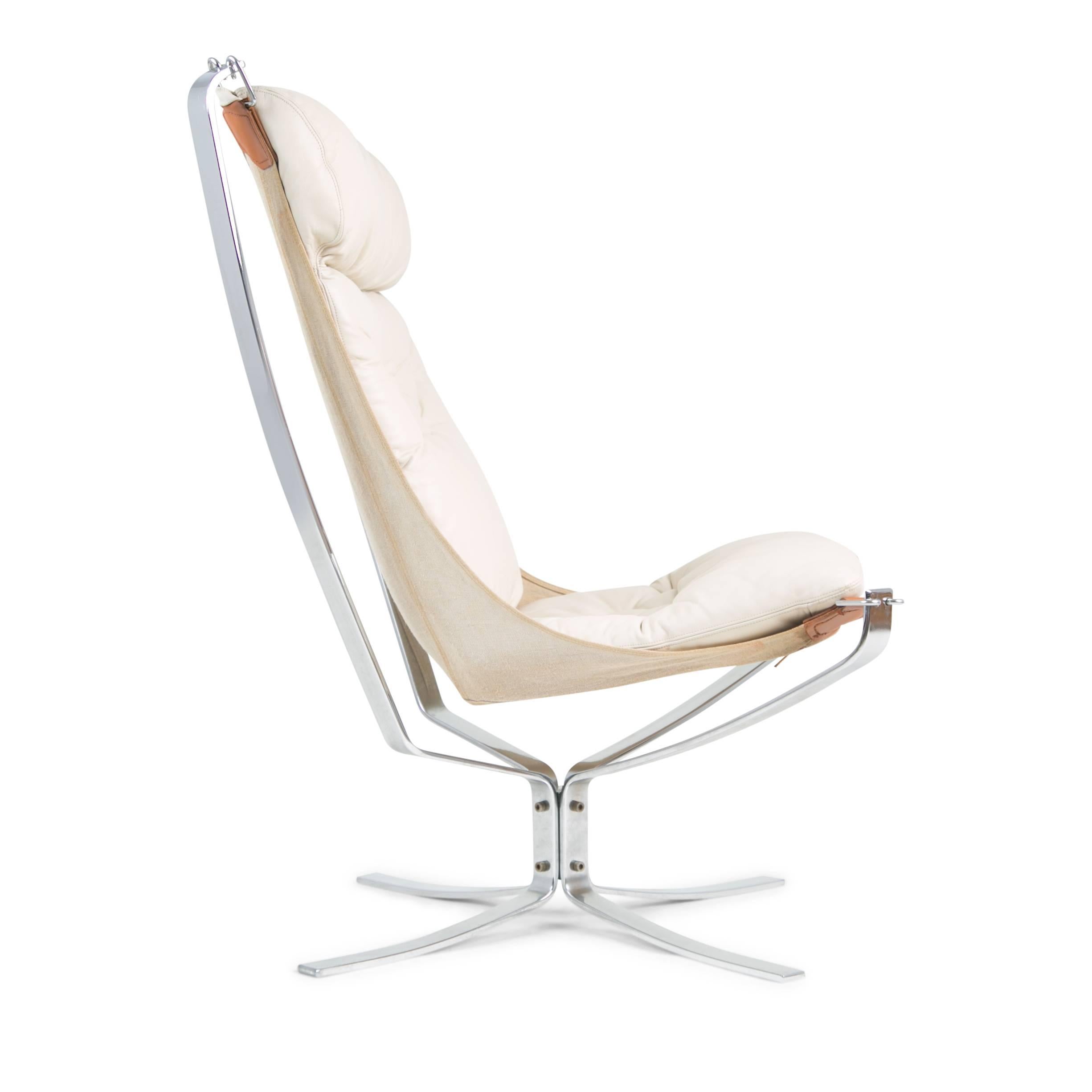 Norwegian Sigurd Ressell for Vatne Møbler High Back Chrome and White Leather Falcon Chair