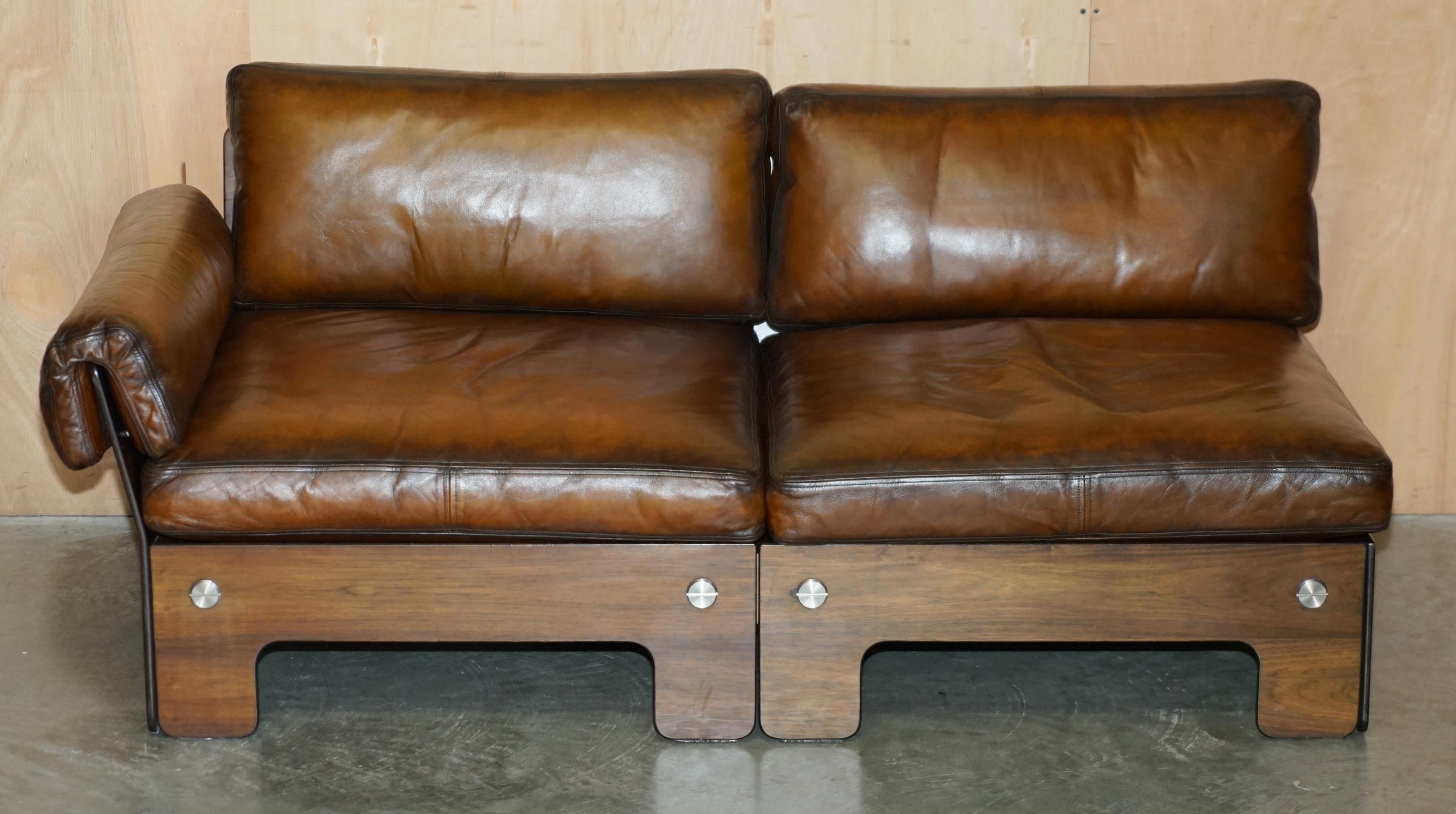 SIGURD RESSELL FOR VATNE MOBLER HARDWOOD BROWN LEATHER SOFA ARMCHAiR TABLE SUITE For Sale 9
